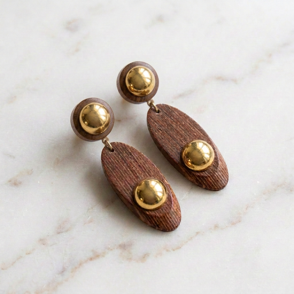 Vintage French Wooden Dangle Clip Earrings