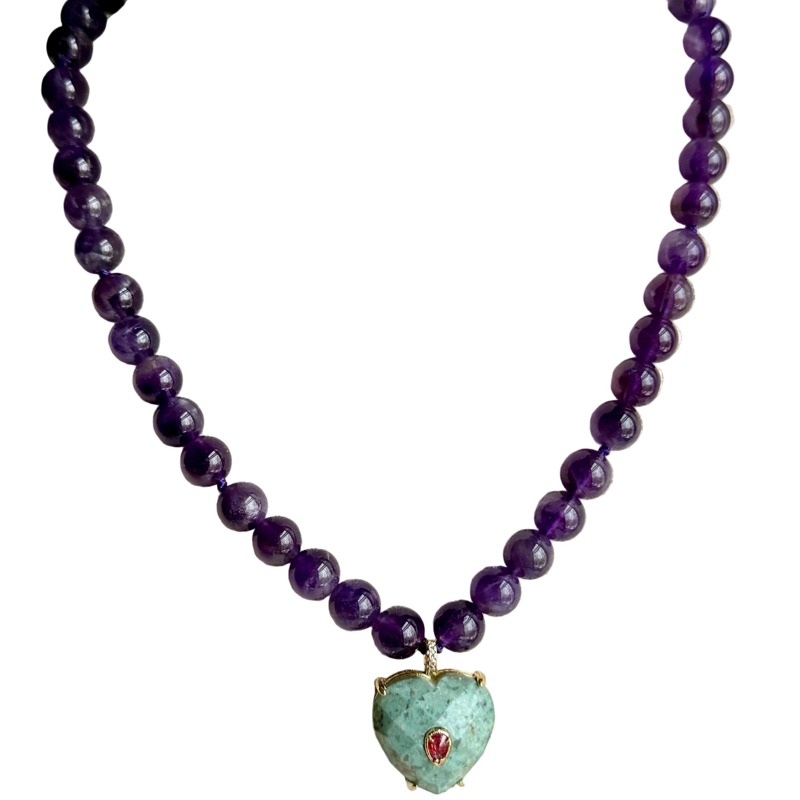 Amethyst Bead & Phoenix Stone Heart Necklace Pre Order