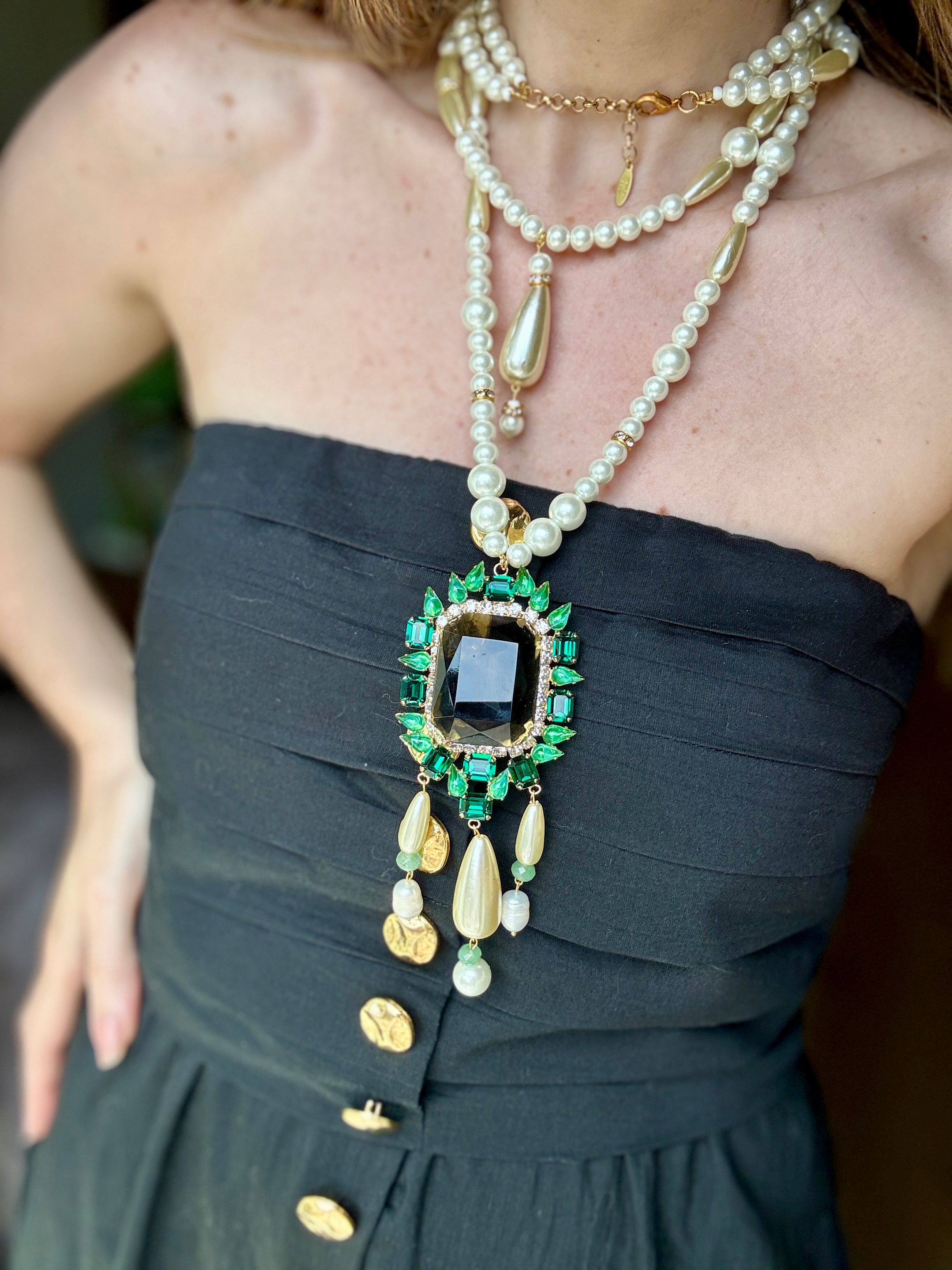 LG Extra Long Pearl and Crystal Necklace