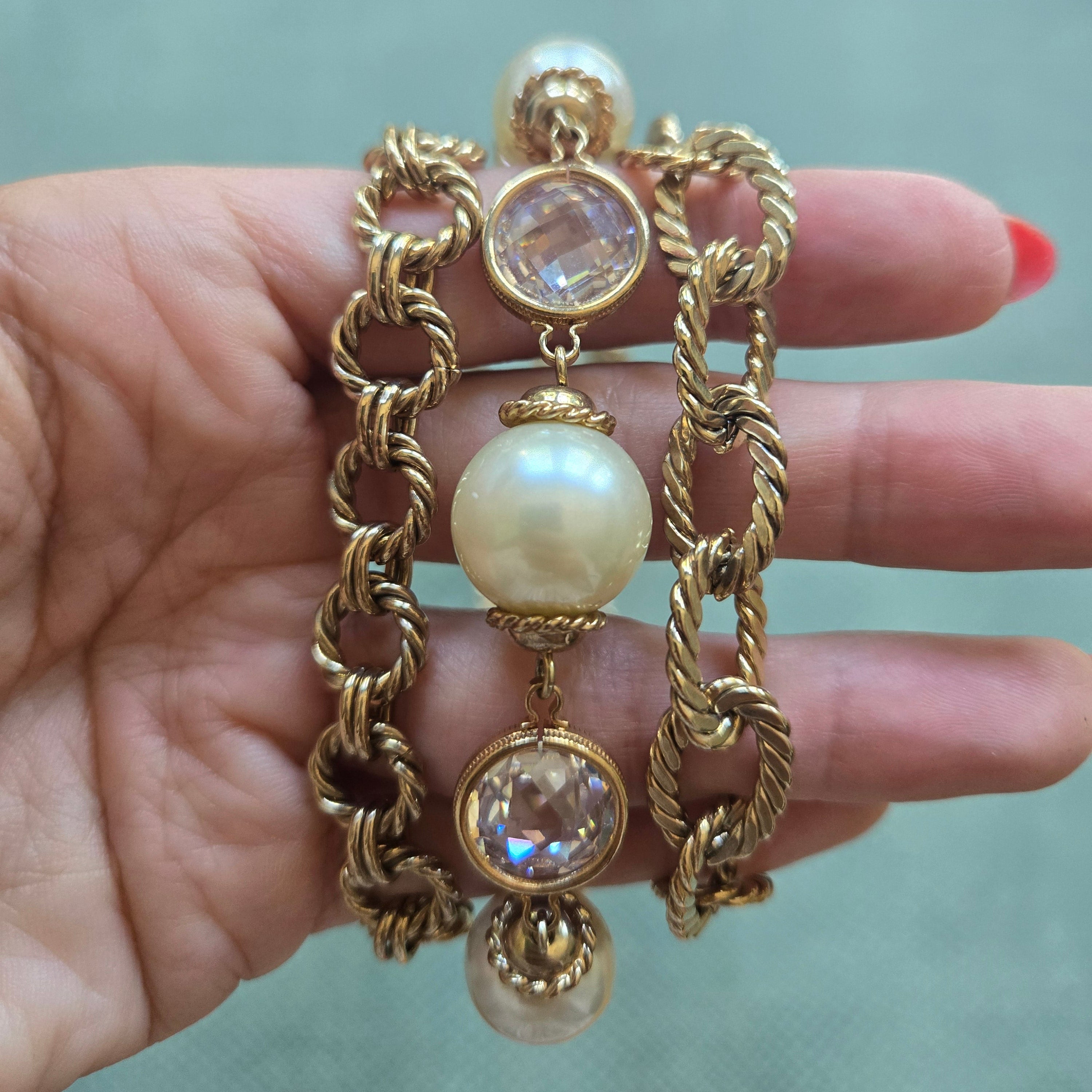 Triple Strand Gold and Pearl Vintage Necklace