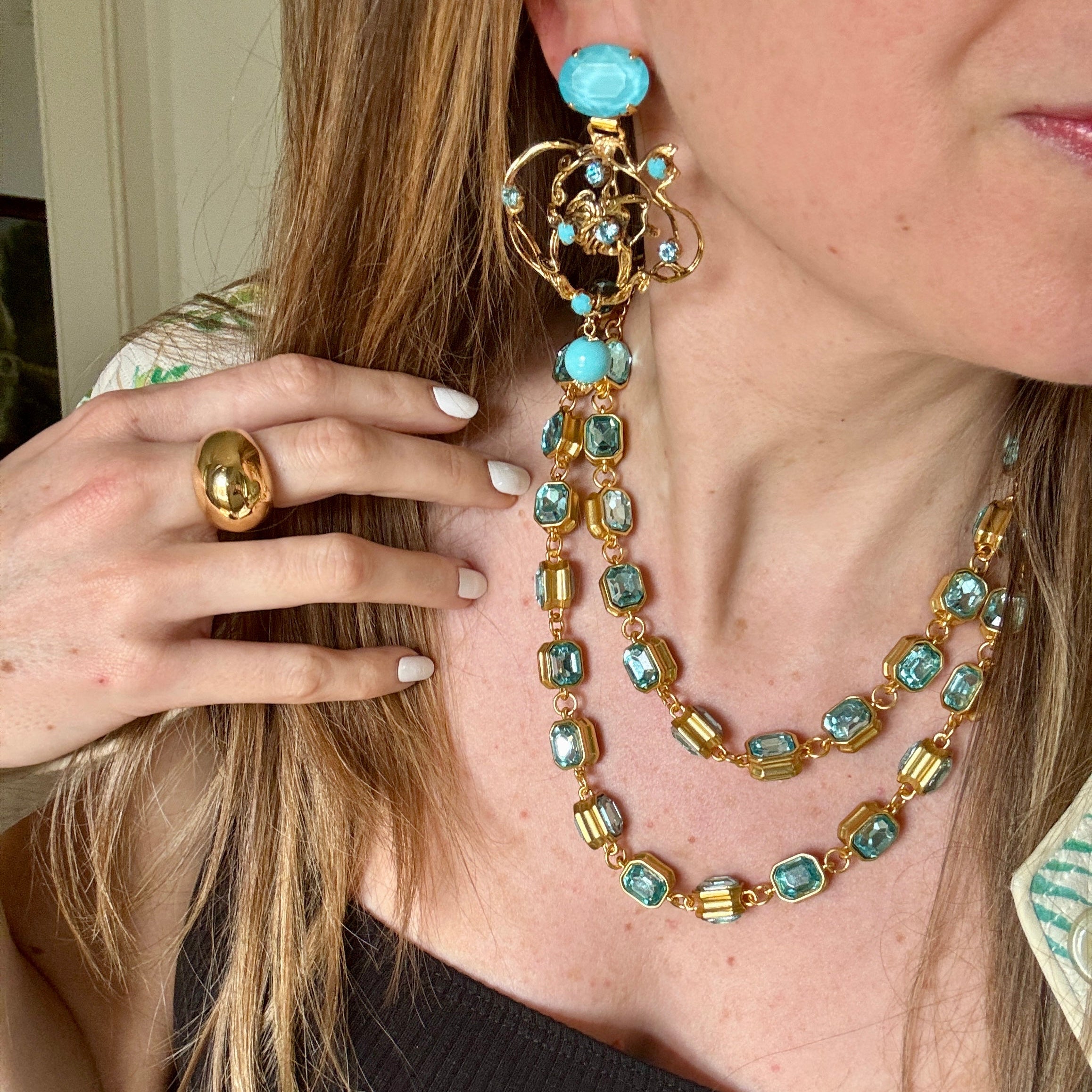 Extra Long Crystal Necklace - Blue & Green
