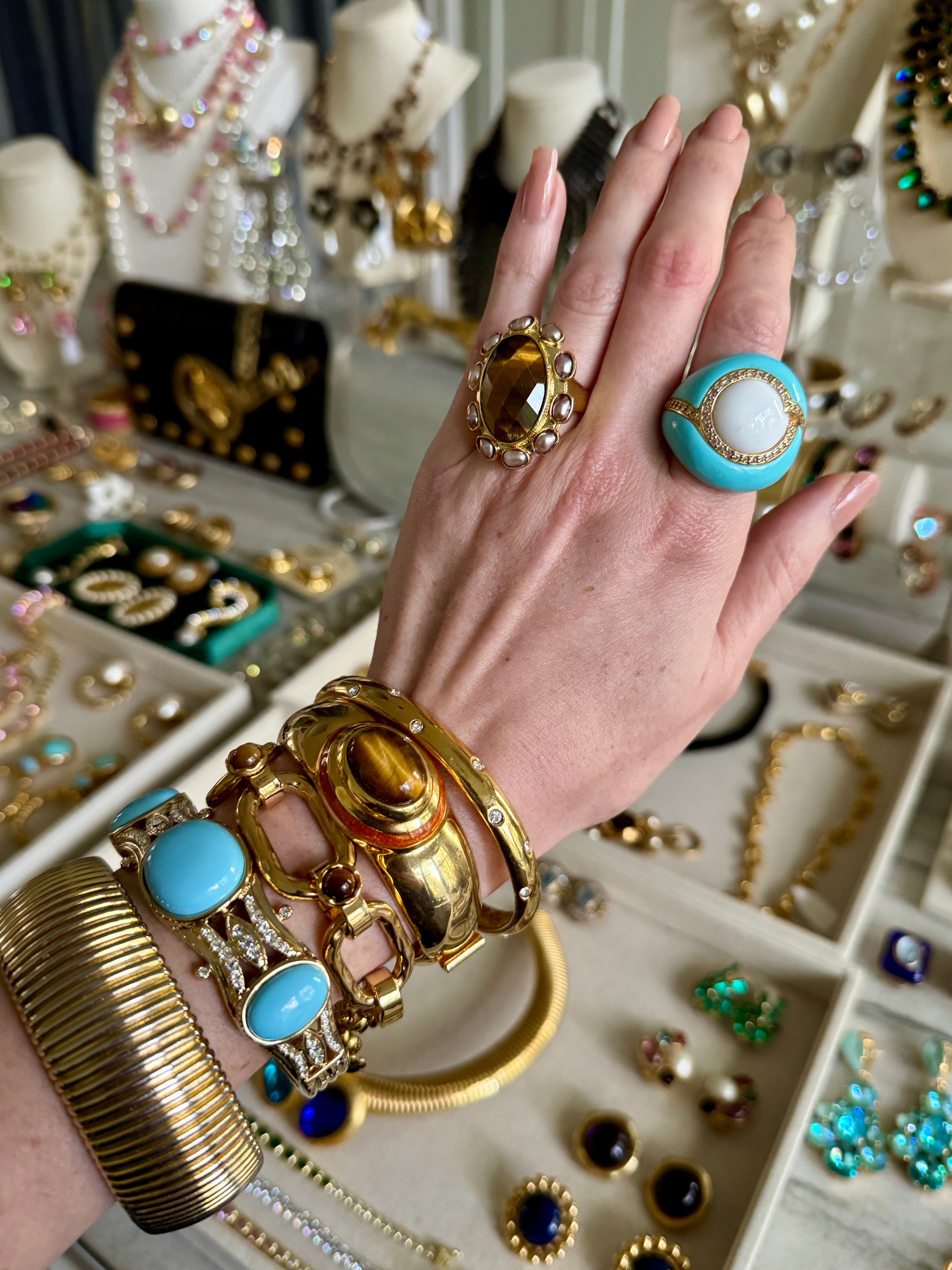 Tiger’s Eye & Pearl Cocktail Ring