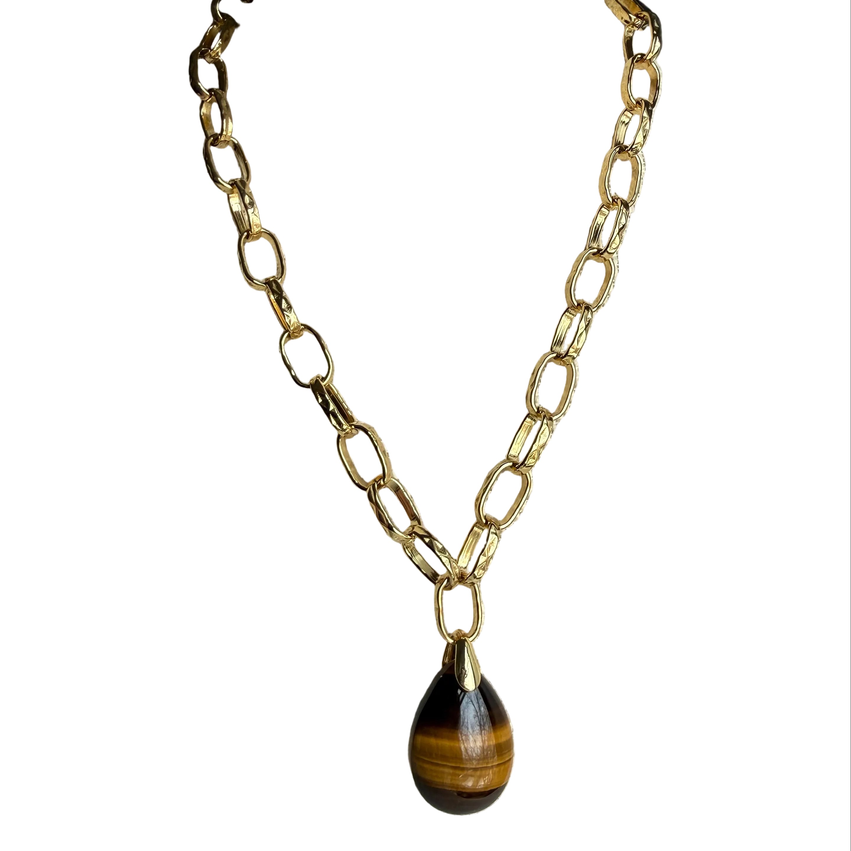 French Tiger Eye Teardrop Necklace Pre Order
