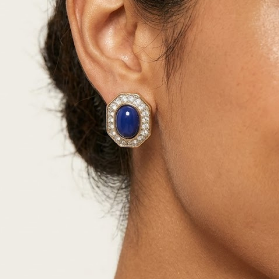 1980s Blue Cabochon and Crystal Earrings
