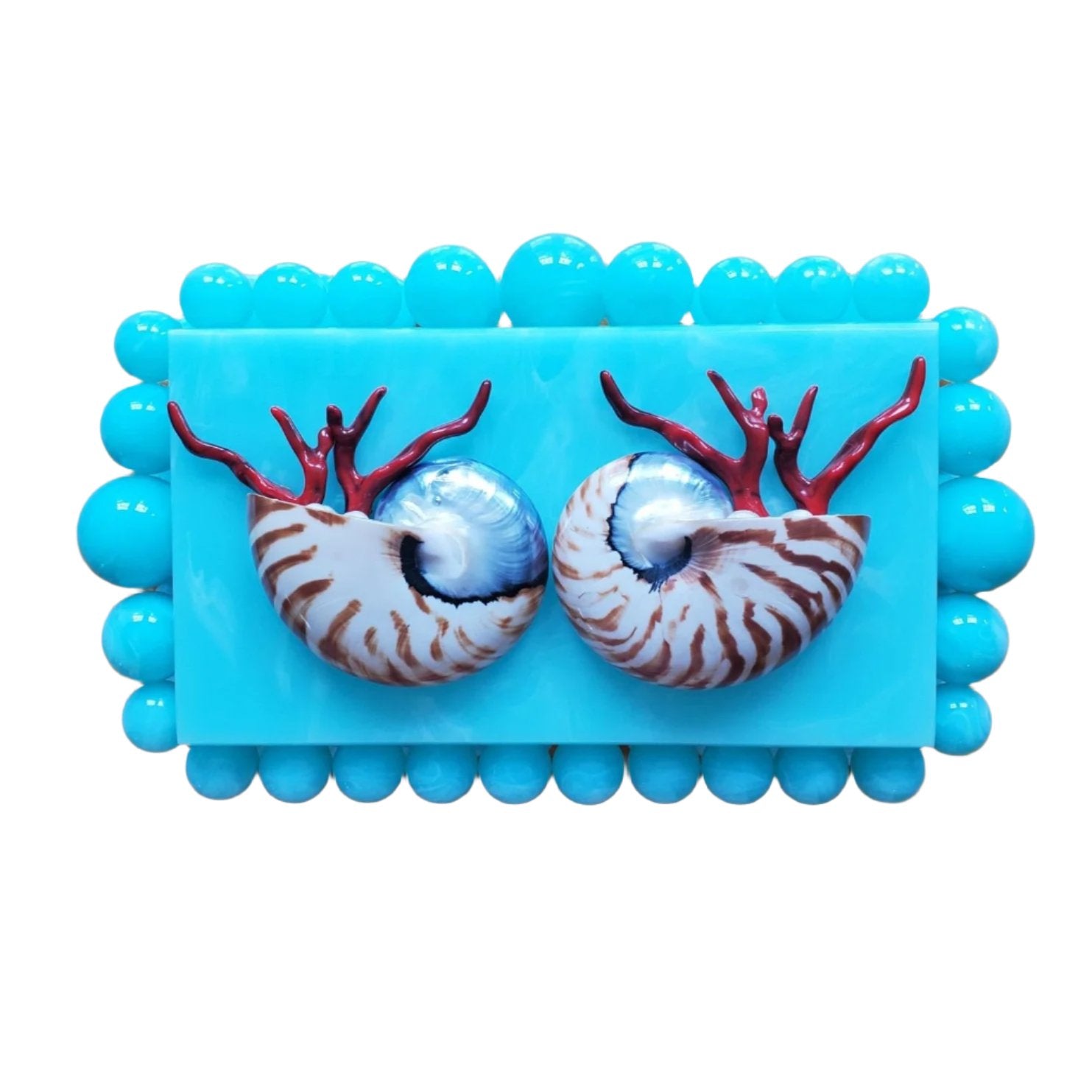 Custom Shell Clutch Purse With Pearls and Coral