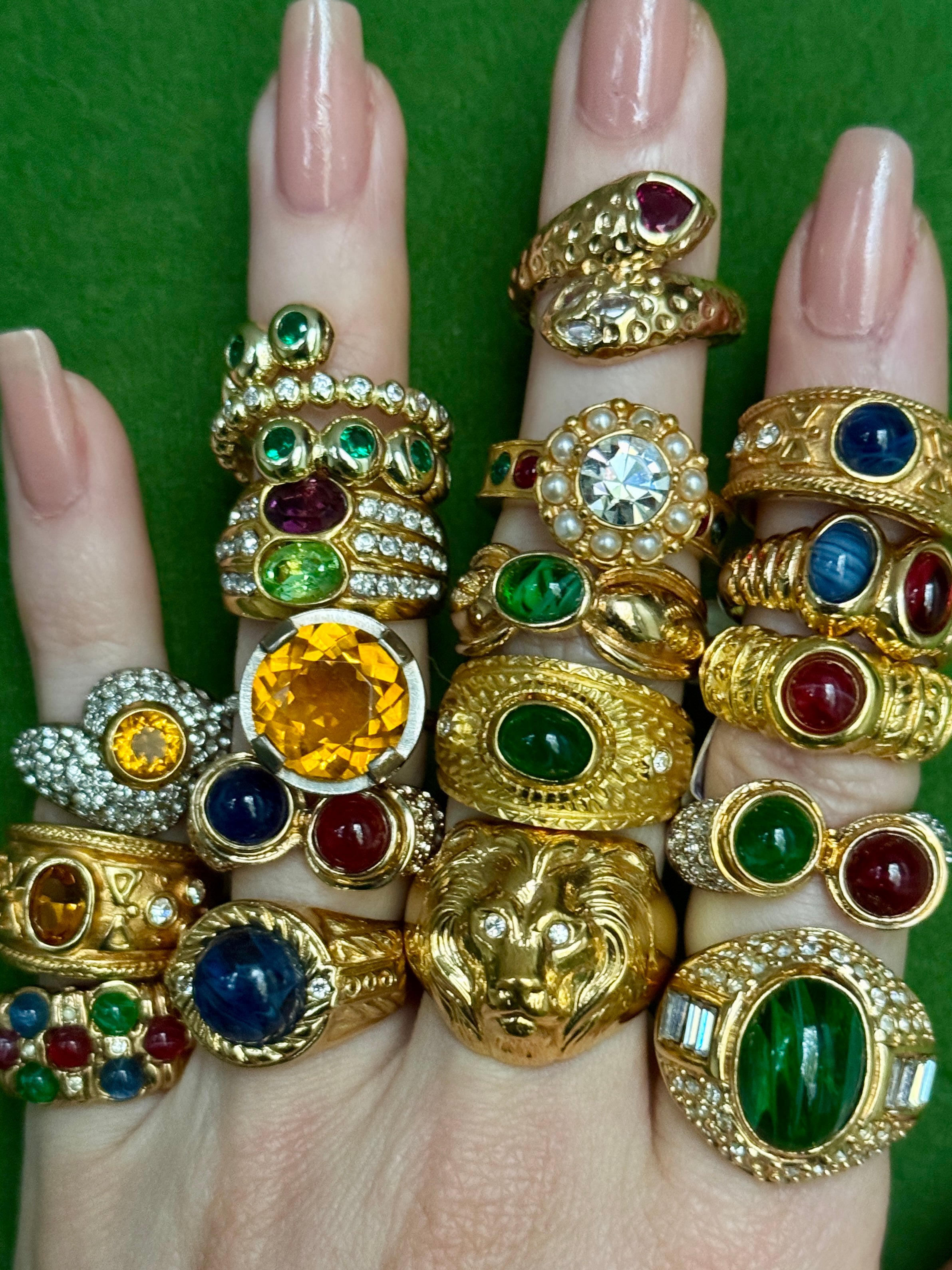 Vintage Mogul Red Glass Gold Ring Size 6.75