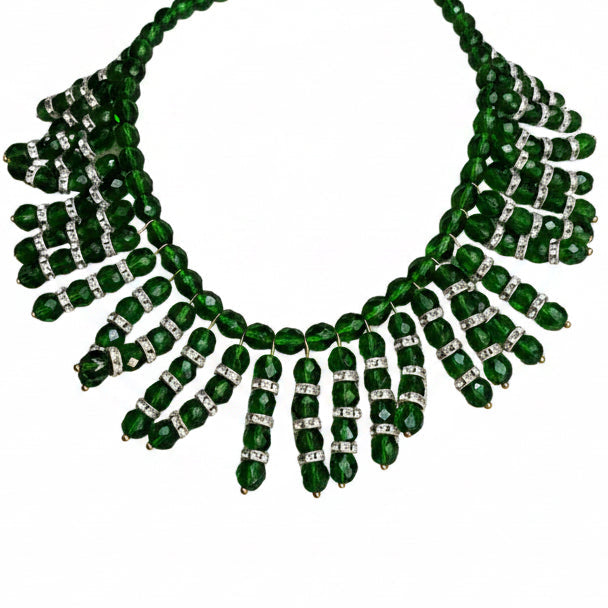 Vintage Green Crystal Fringe Necklace