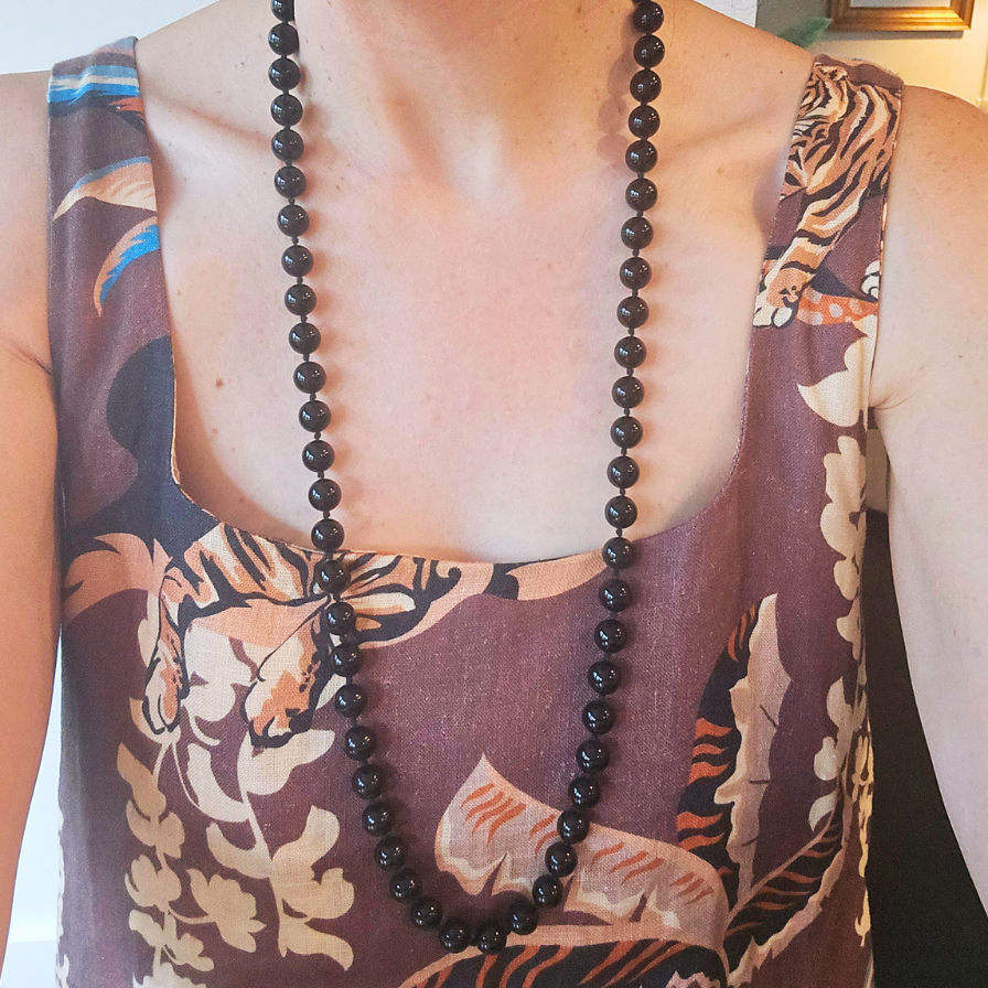 1980s Vintage Onyx Bead Necklace