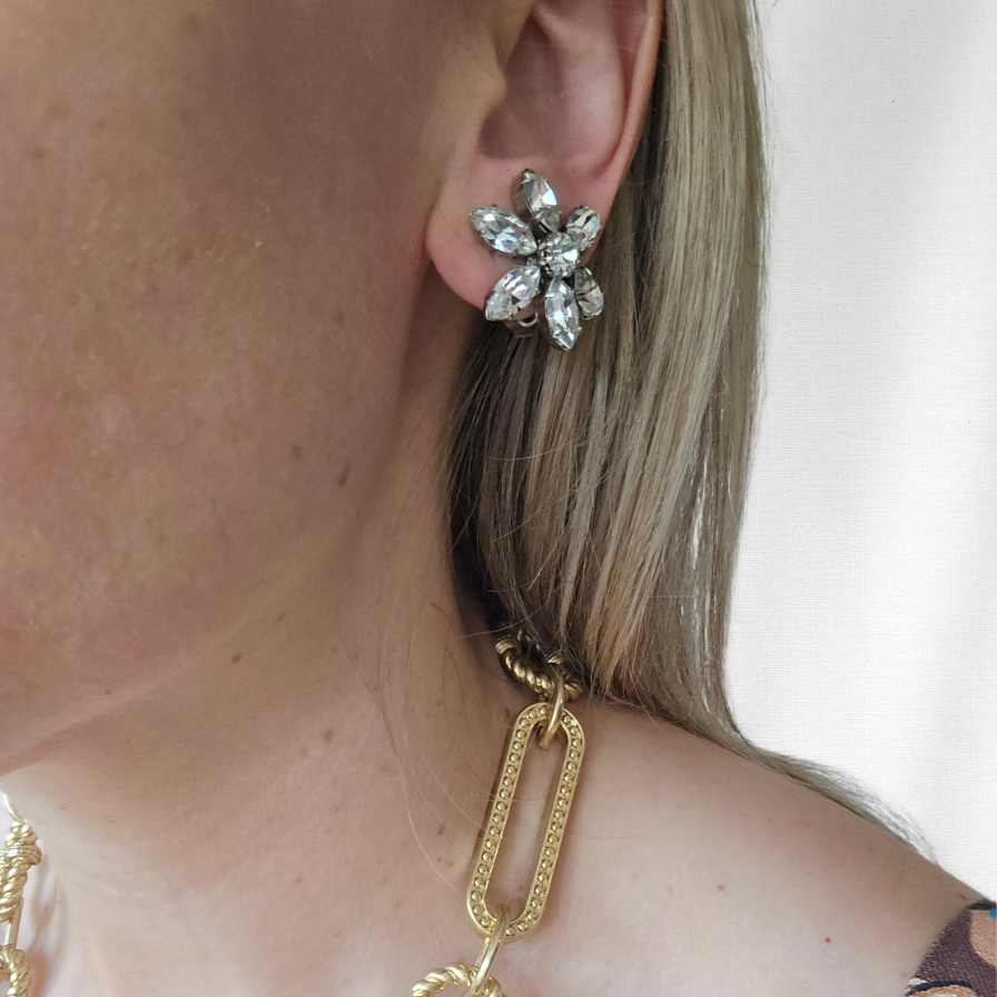 Vintage Crystal Flower Earrings