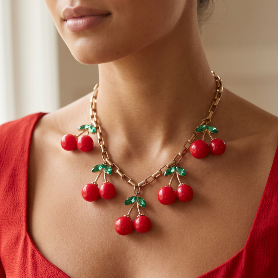 Vintage Cherry Charm Necklace
