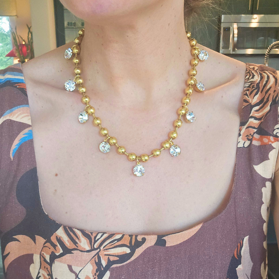 Clear Round Crystal Ball Chain Necklace