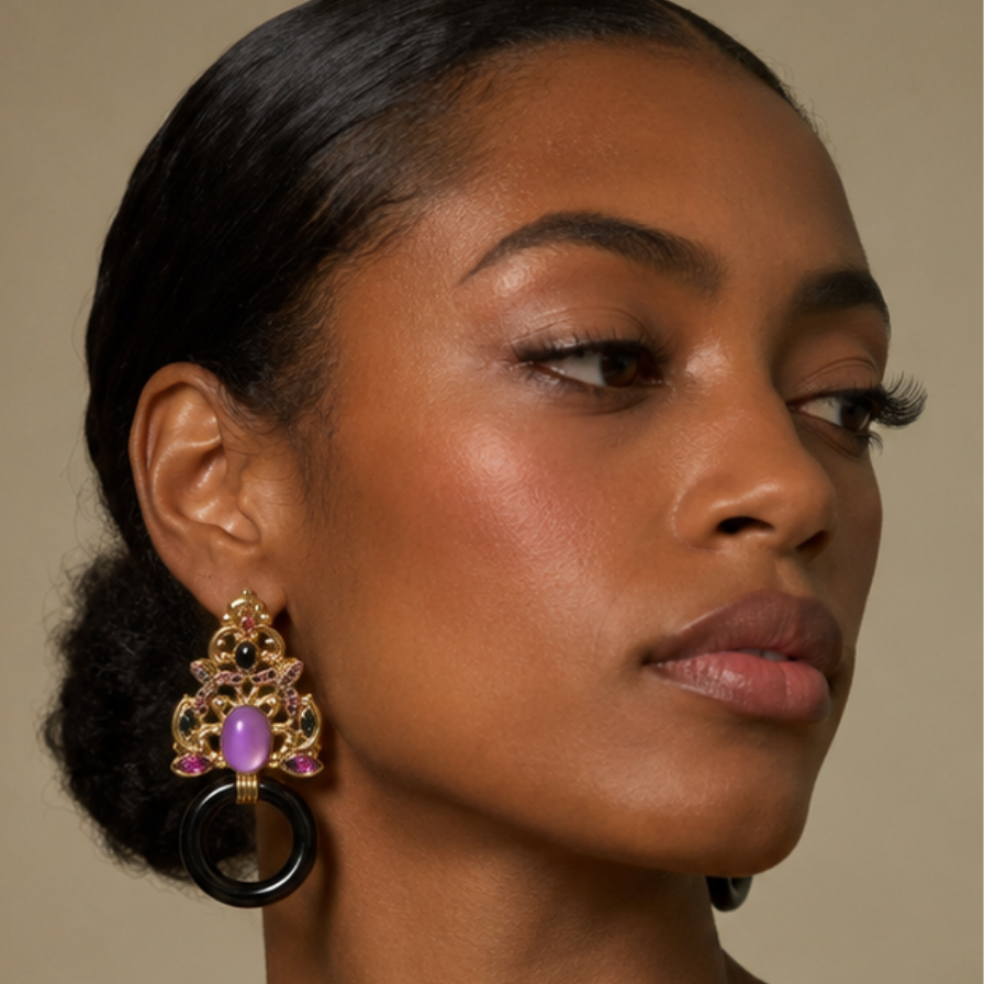 Vintage Italian Ornate Black Hoop Earrings