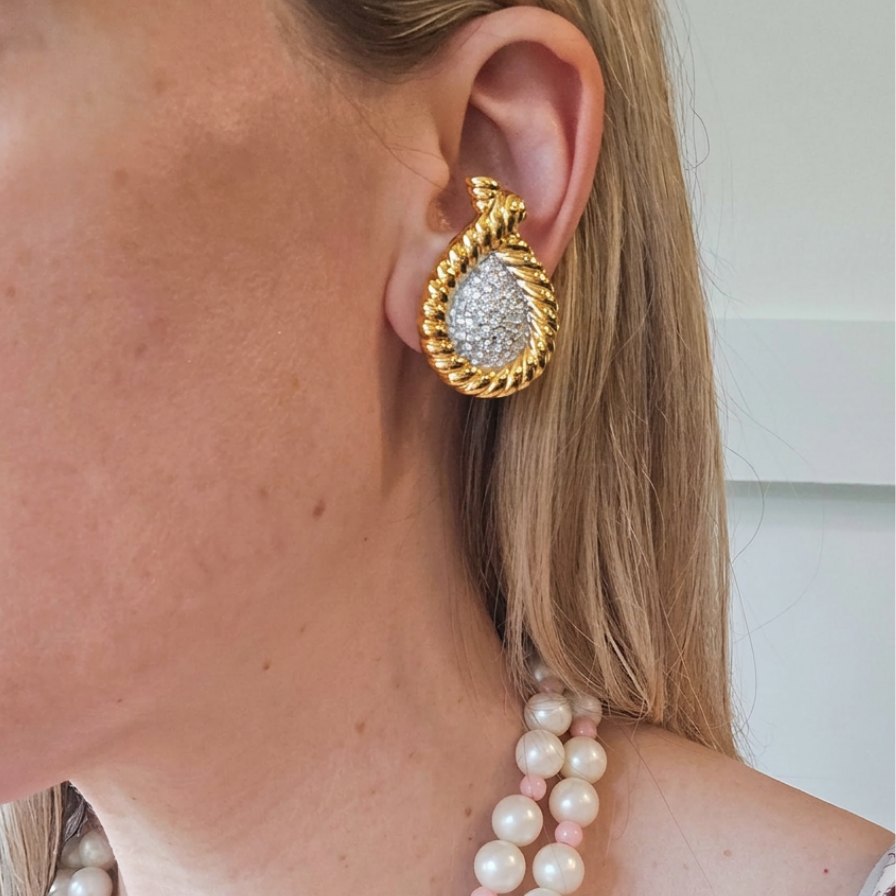 Vintage Gold & Crystal Teardrop Earrings