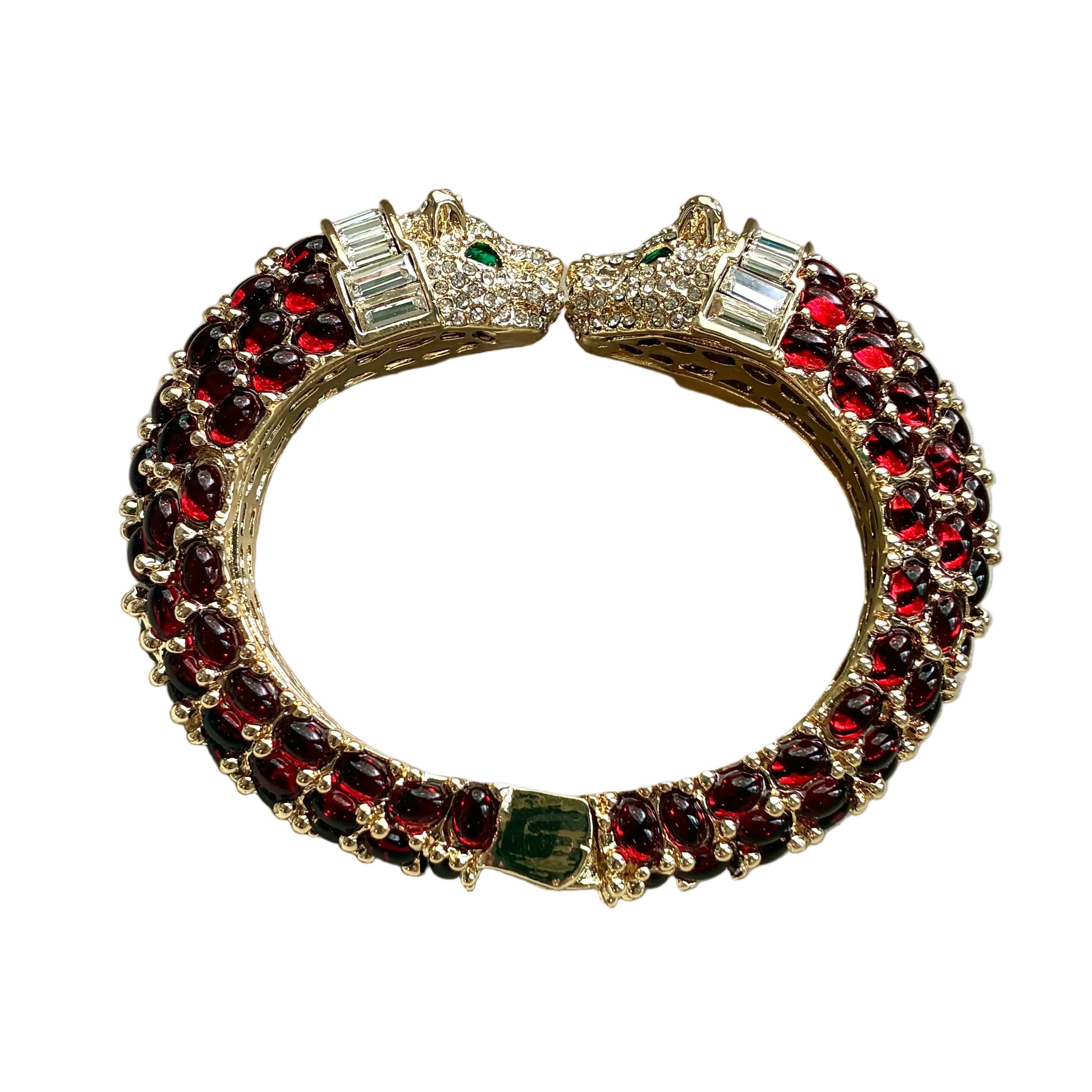 Ruby Red Jewel Double Panther Bracelet
