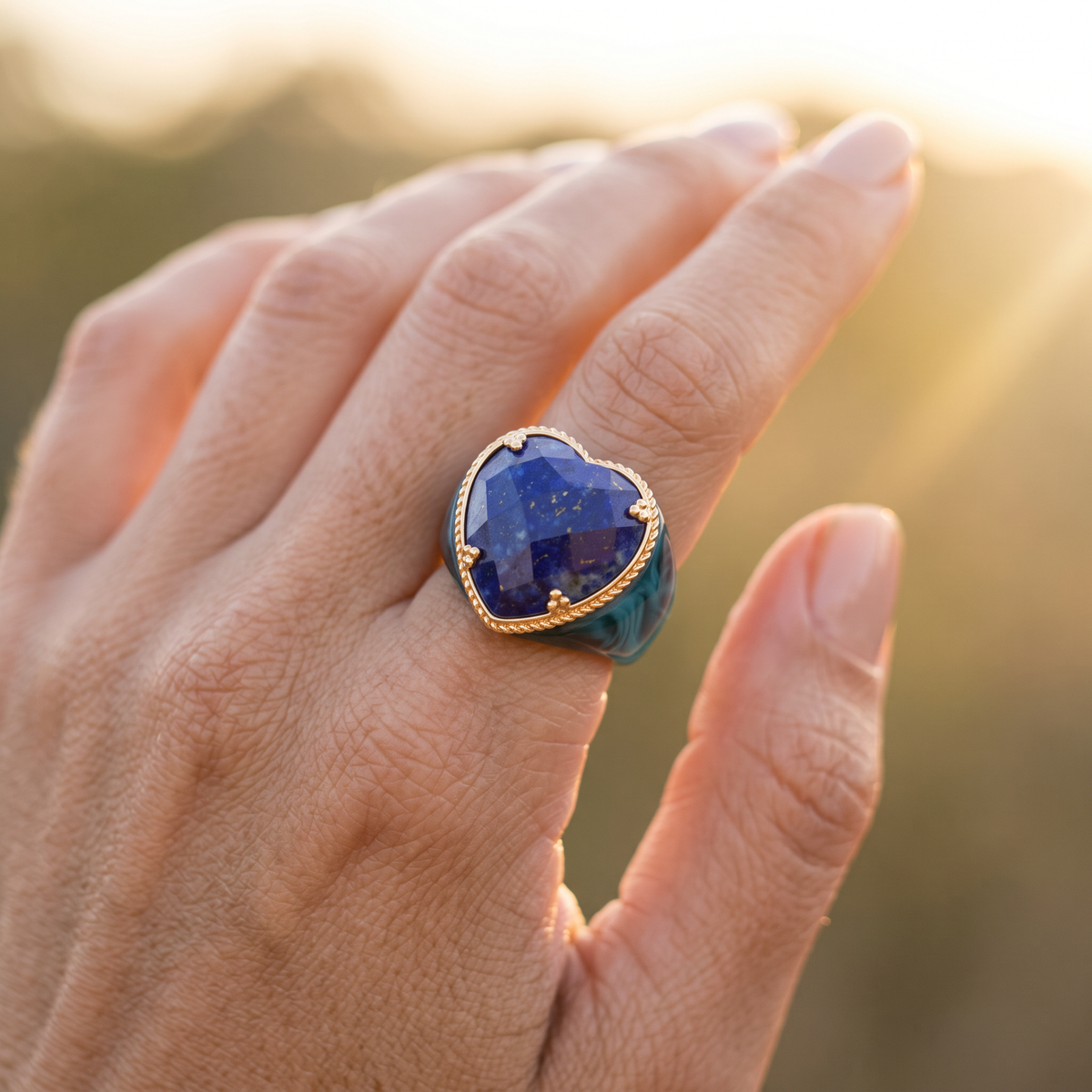 Resin Stone Heart Cocktail Ring
