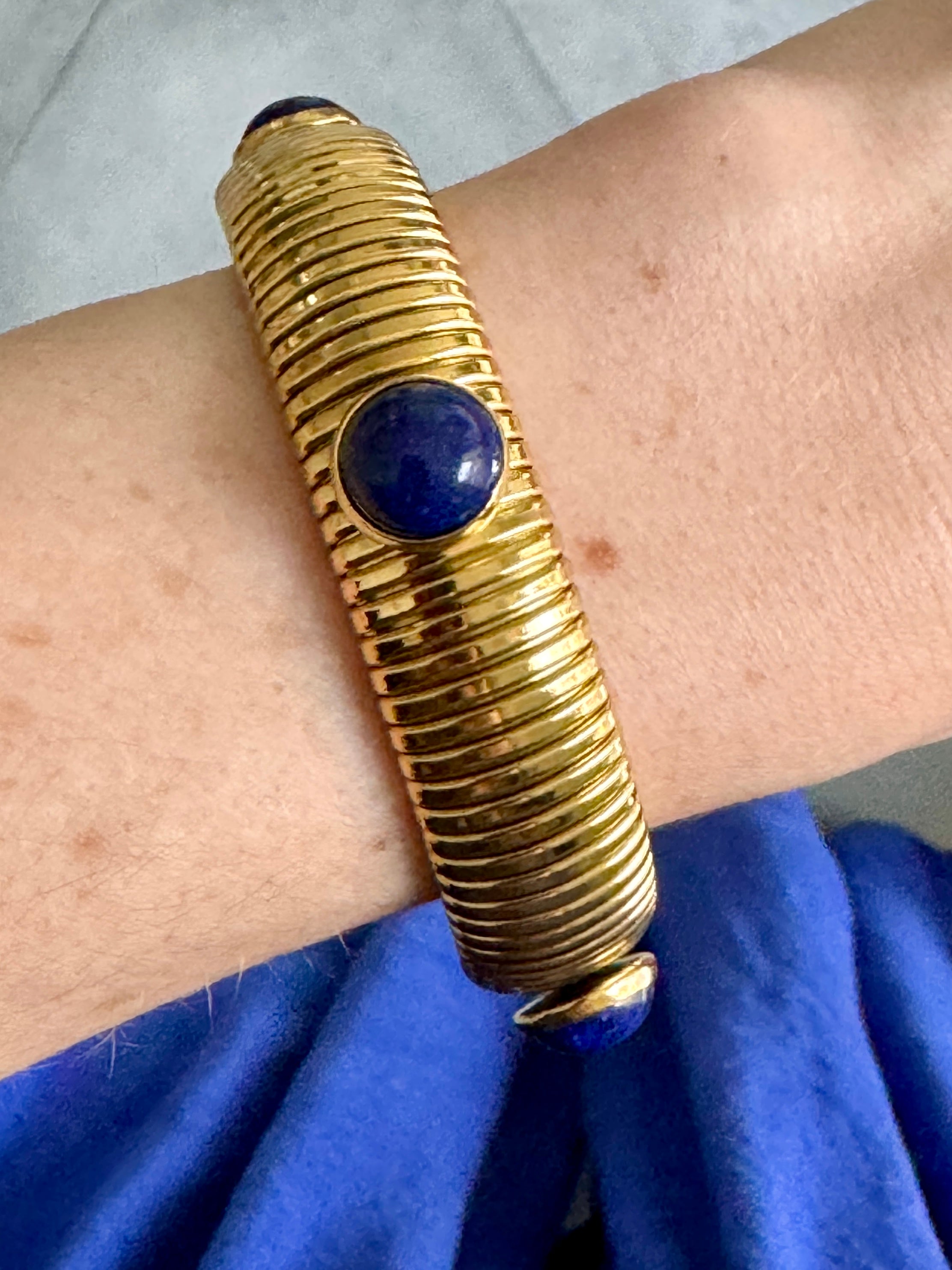 Tiger's Eye or Lapis Gold Plate Omega Bracelet
