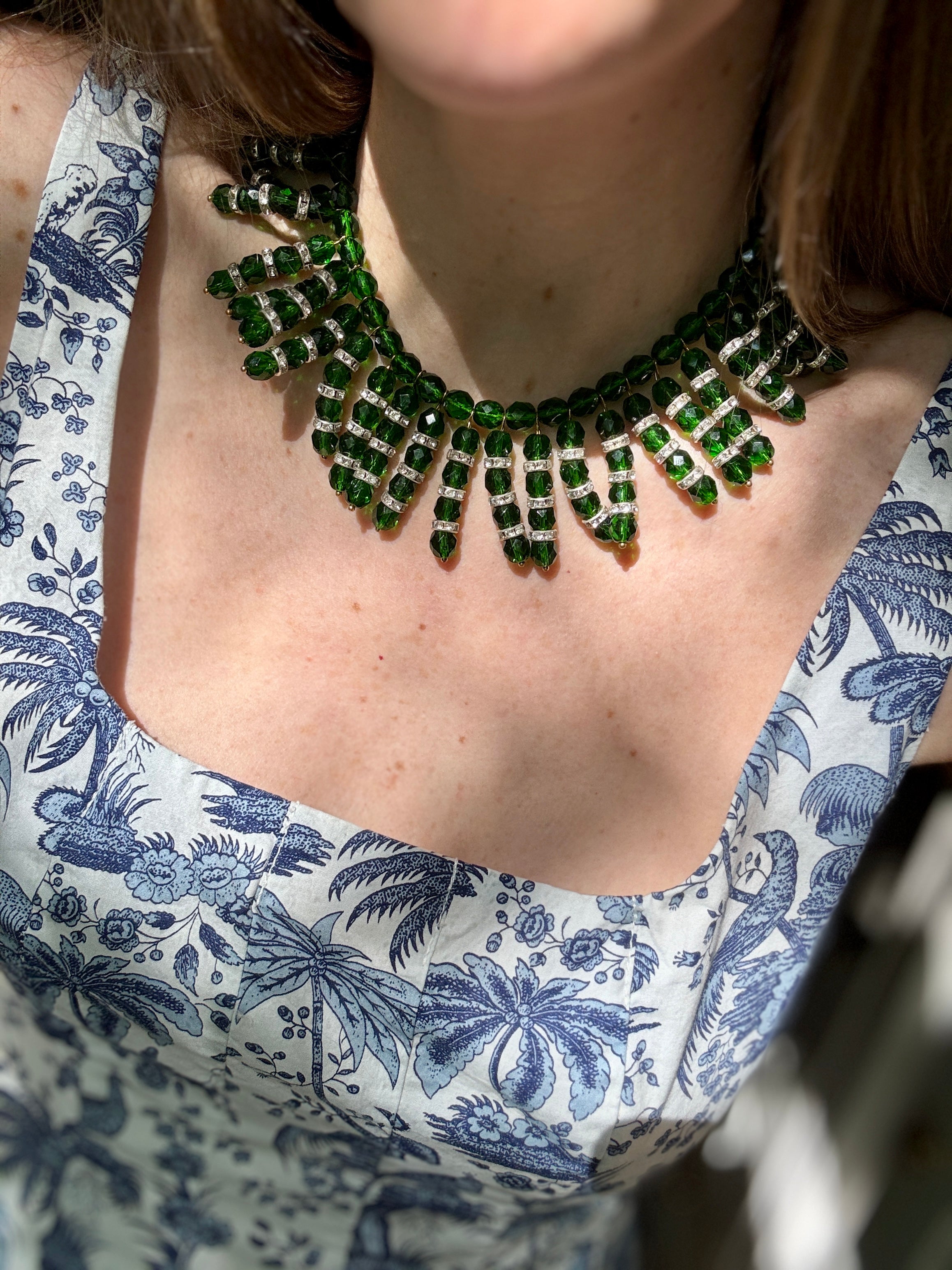 Vintage Green Crystal Fringe Necklace