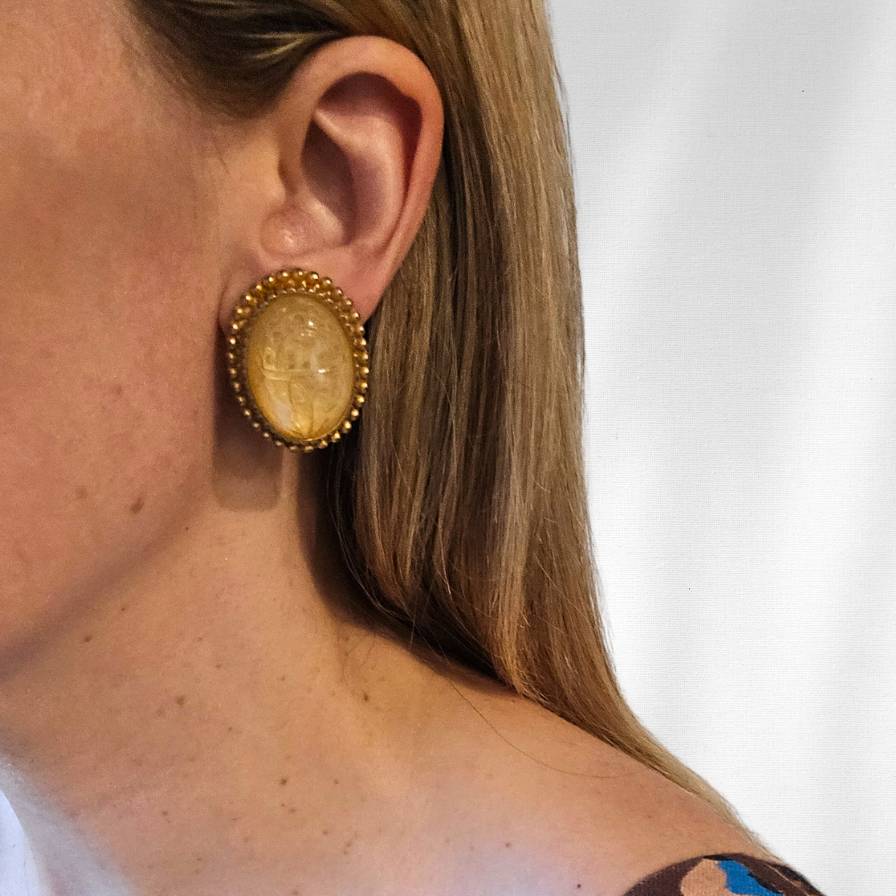 Vintage French Carved Scarab Earrings