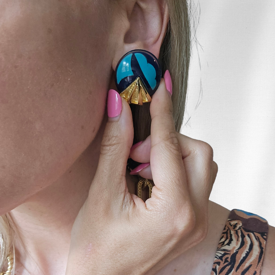 Vintaged Signed Orena Art Deco-Inspired Earrings