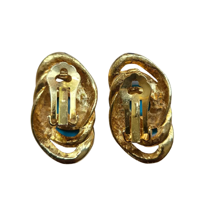 Vintage Gold Tone andTurquoise Oval Earrings
