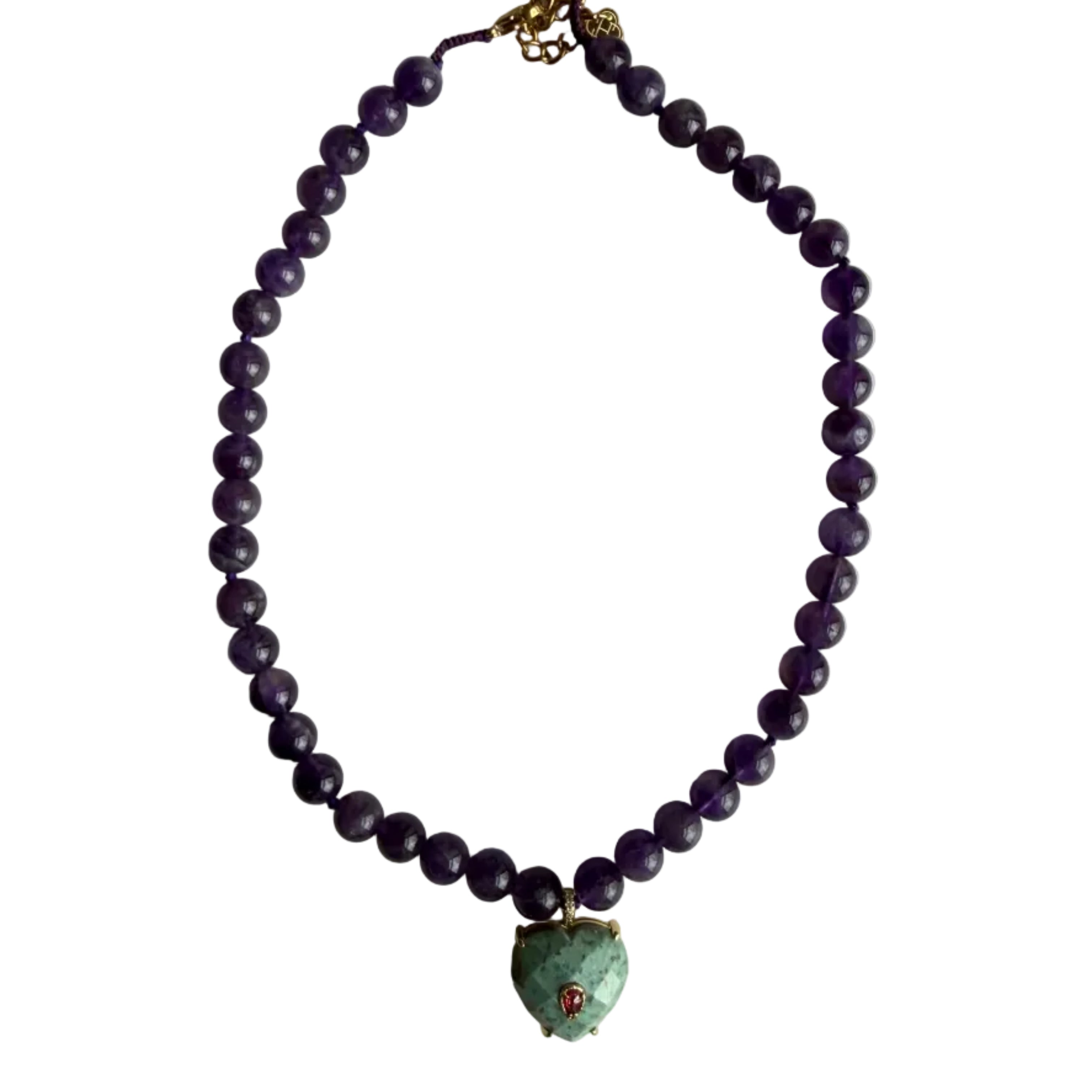Amethyst Bead & Phoenix Stone Heart Necklace