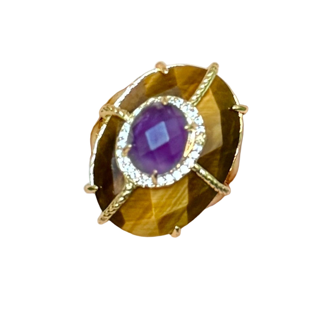 Tiger’s Eye & Amethyst Ring