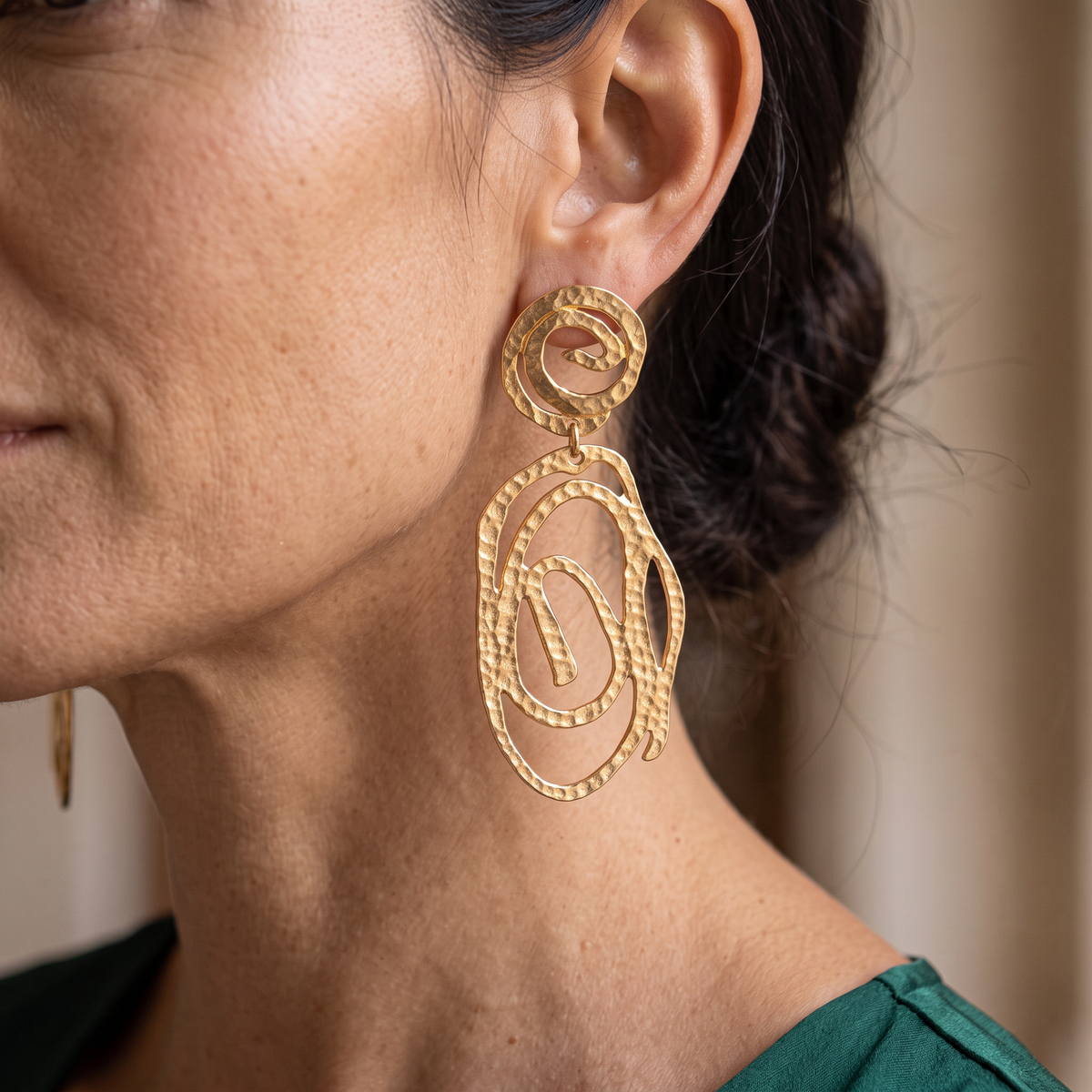 Vintage Designer Dolce Vita Hammered Gold-Tone Statement Earrings