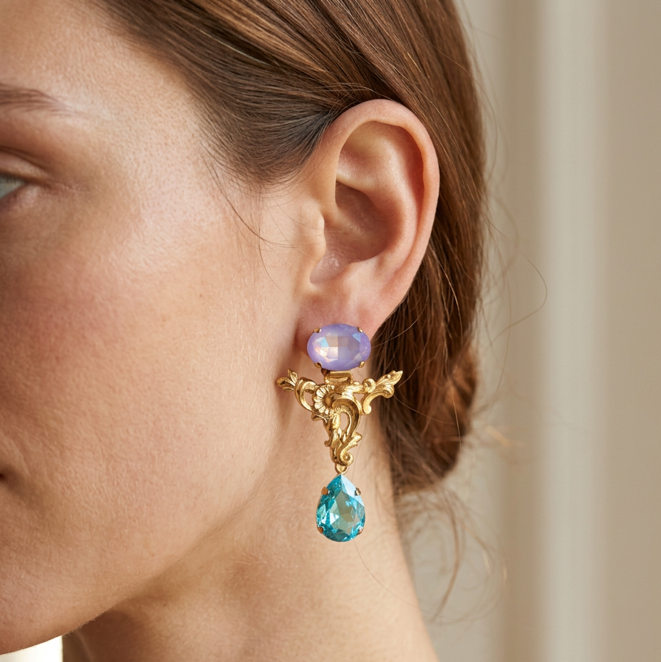 Laura Gray Filigree Crystal Drop Earrings
