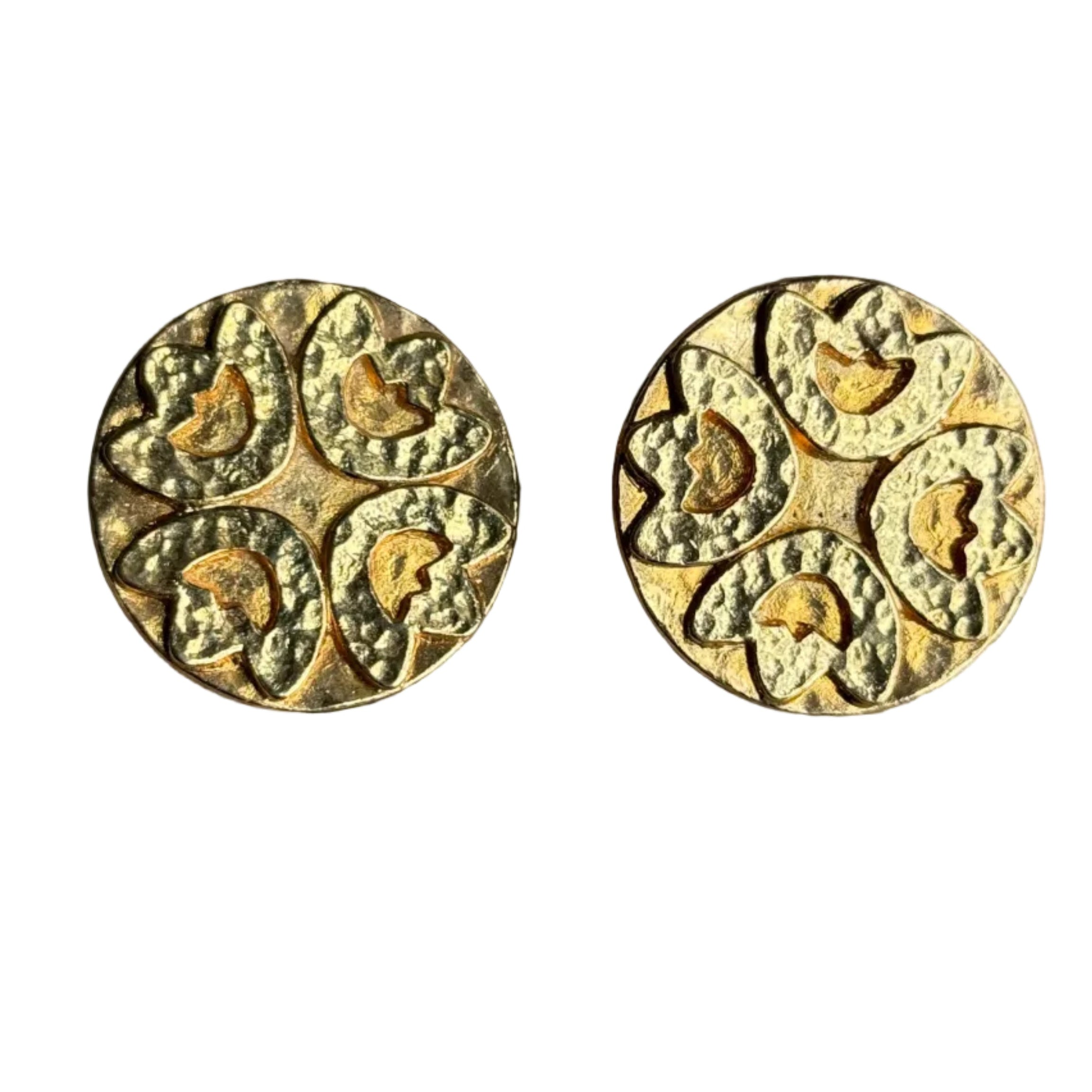 Vintage Designer Carita Paris Gold Flower Disc Earrings