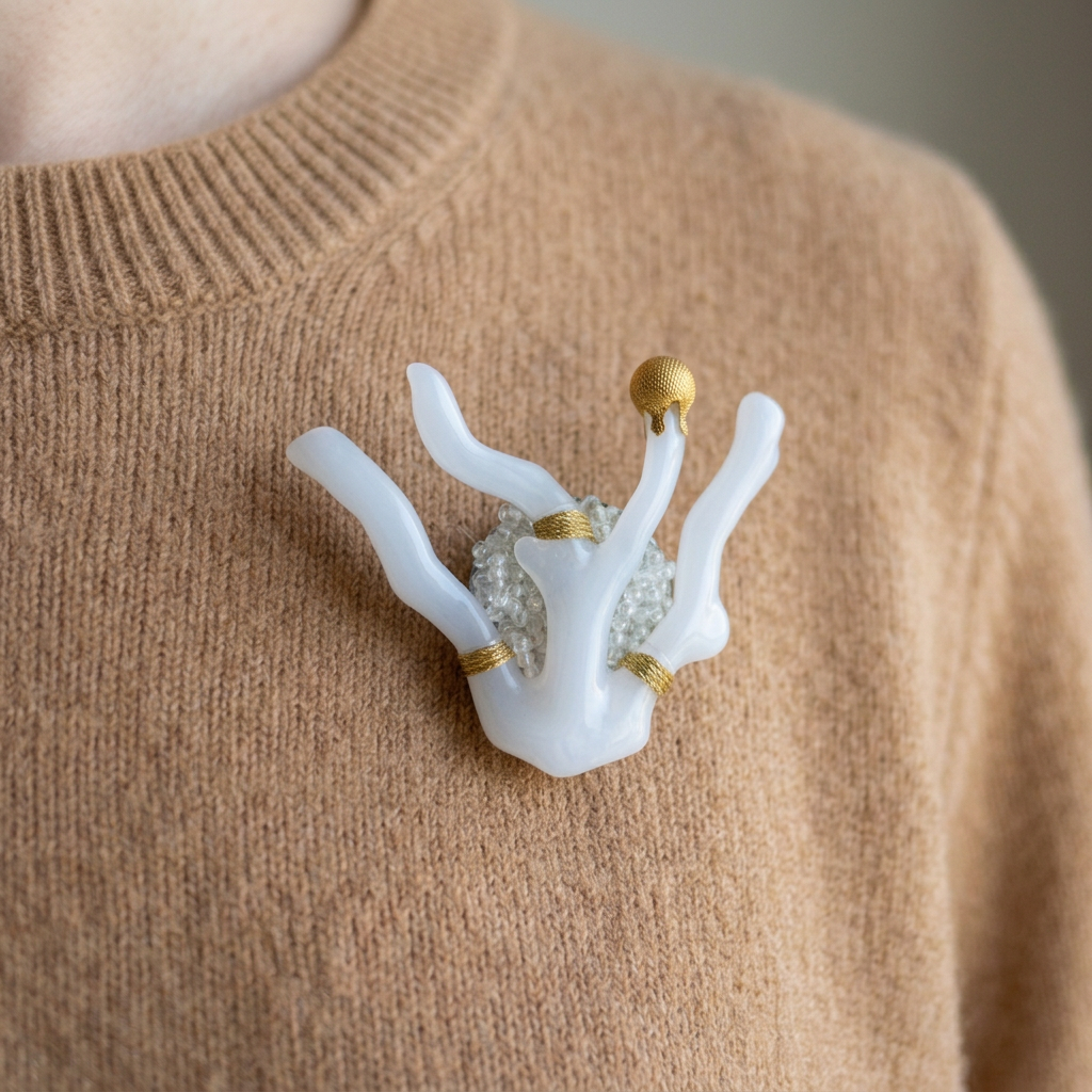Vintage White Resin Coral Brooch