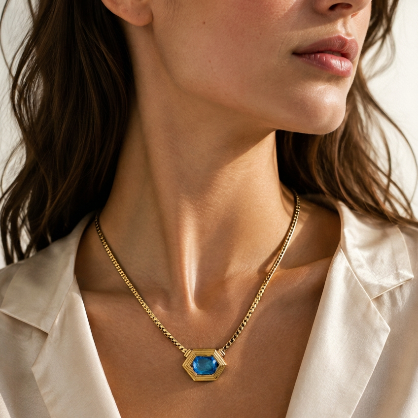 Vintage Designer Nina Ricci Necklace with Blue Crystal
