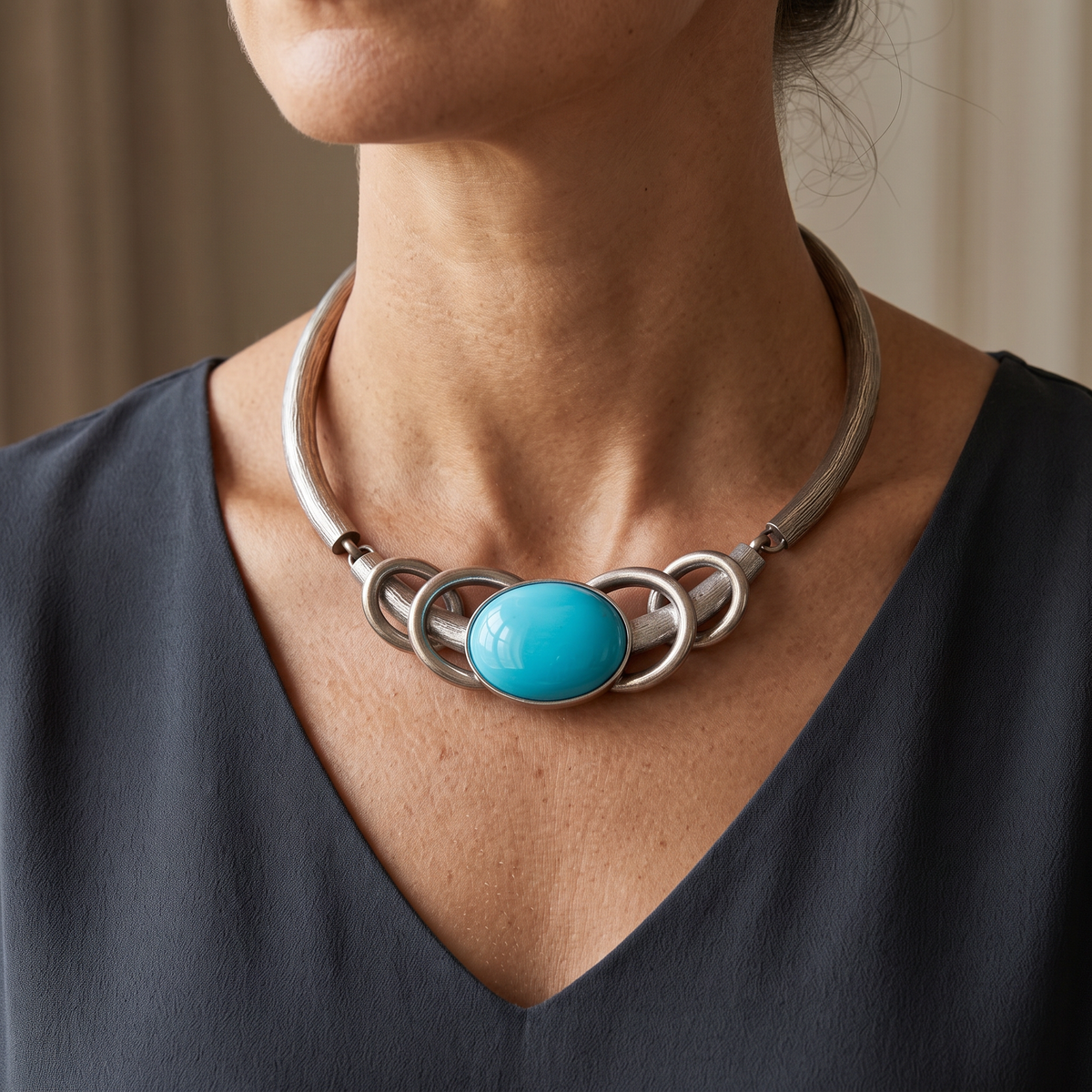 Vintage 1960s Silver & Turquoise Statement Necklace