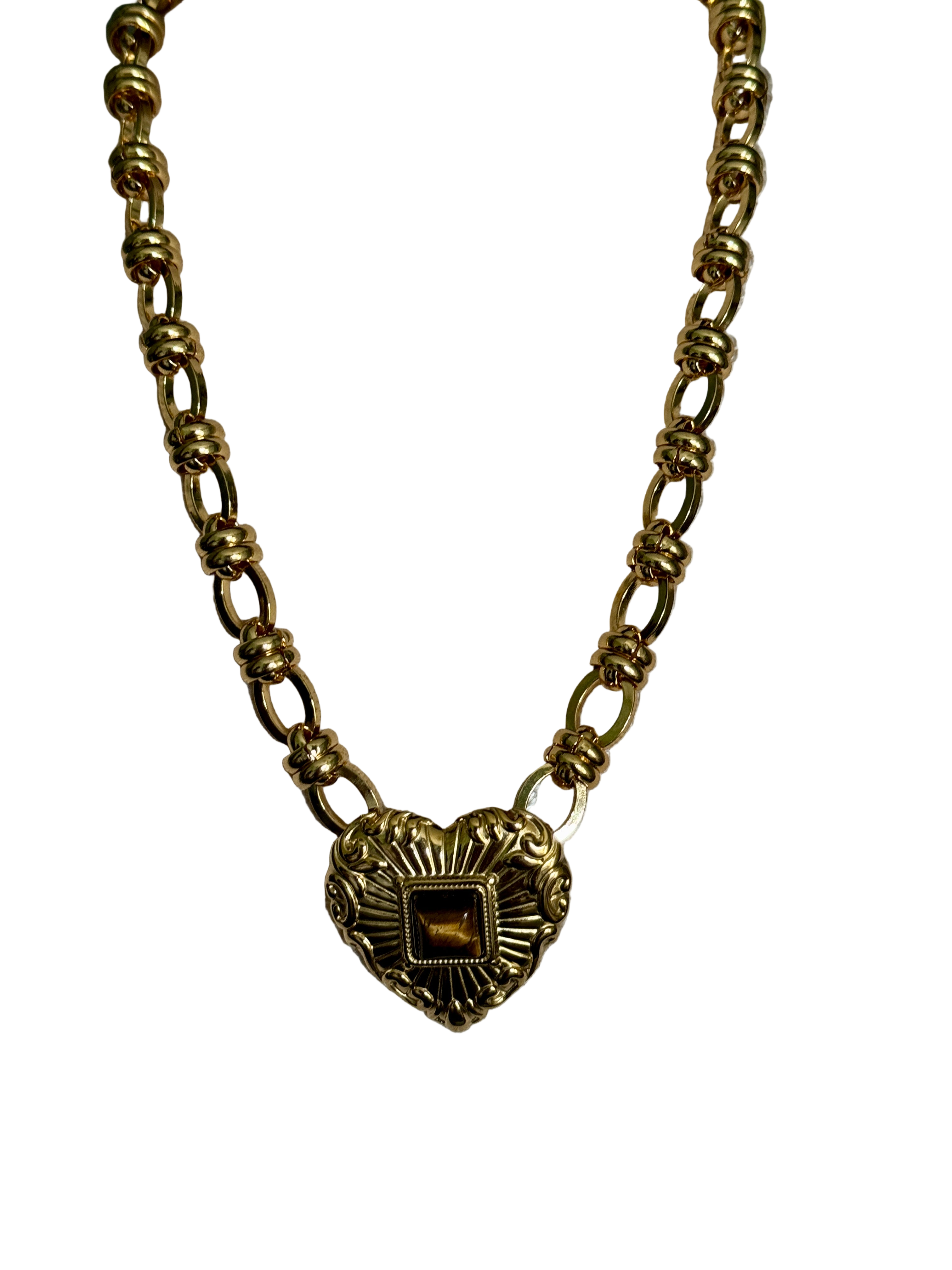 Tiger’s Eye Heart Chain Necklace