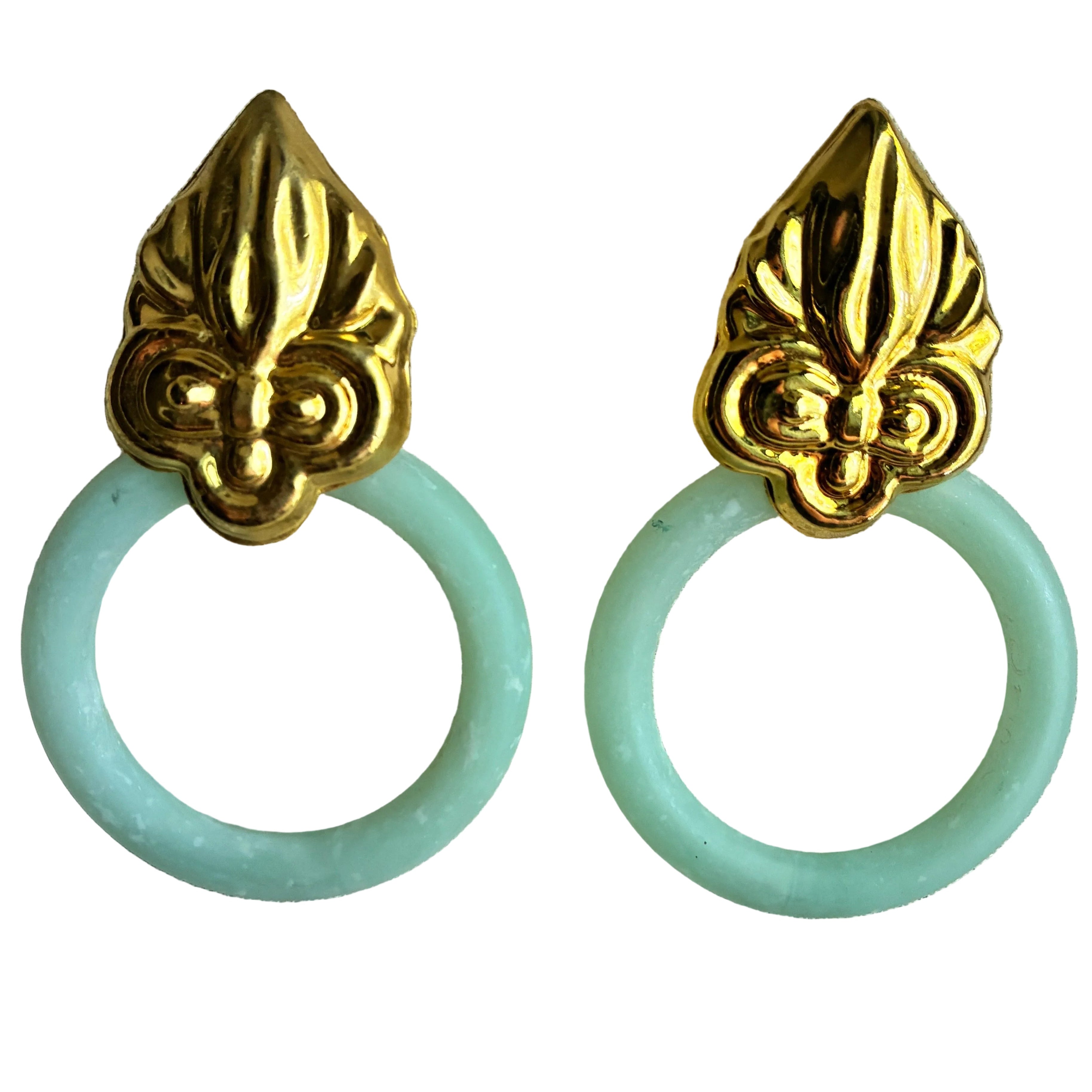 Vintage Italian 1980s Jade or Pink Statement Hoops