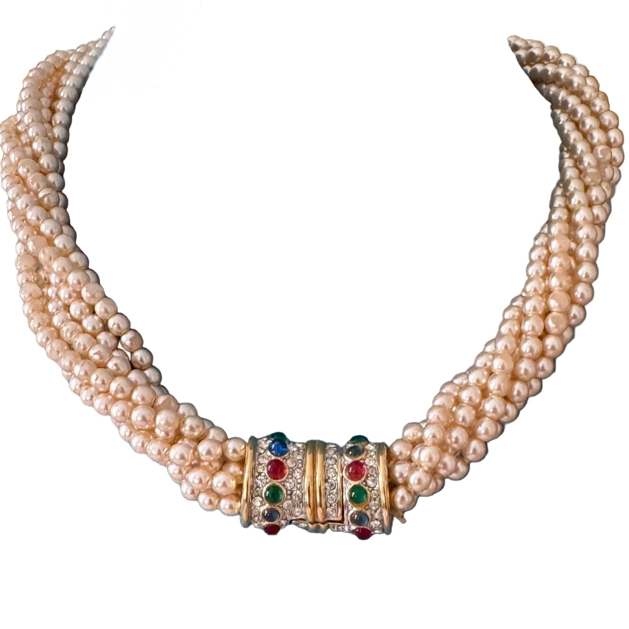 Vintage French 60s Mogul Faux Pearl Multistrand Necklace