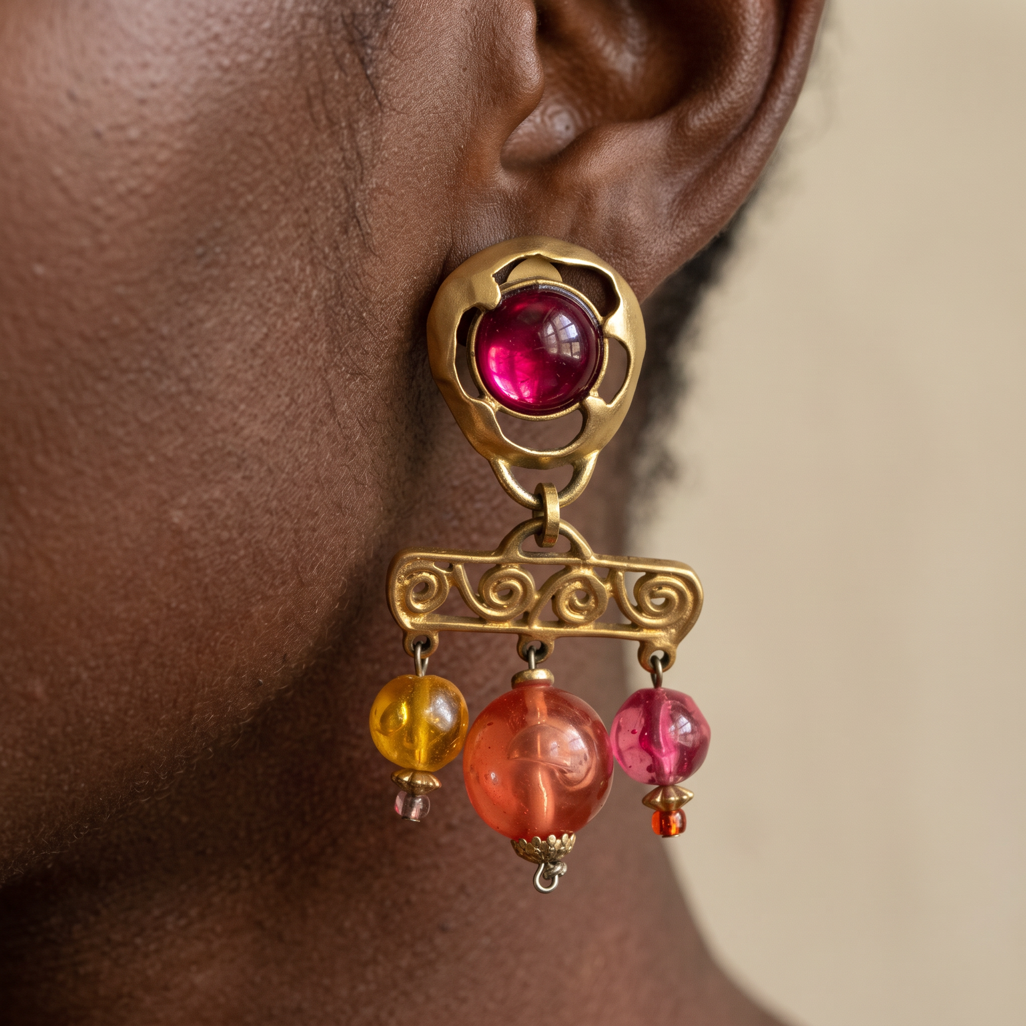 Vintage Robert Rose Candy Bead Statement Earrings