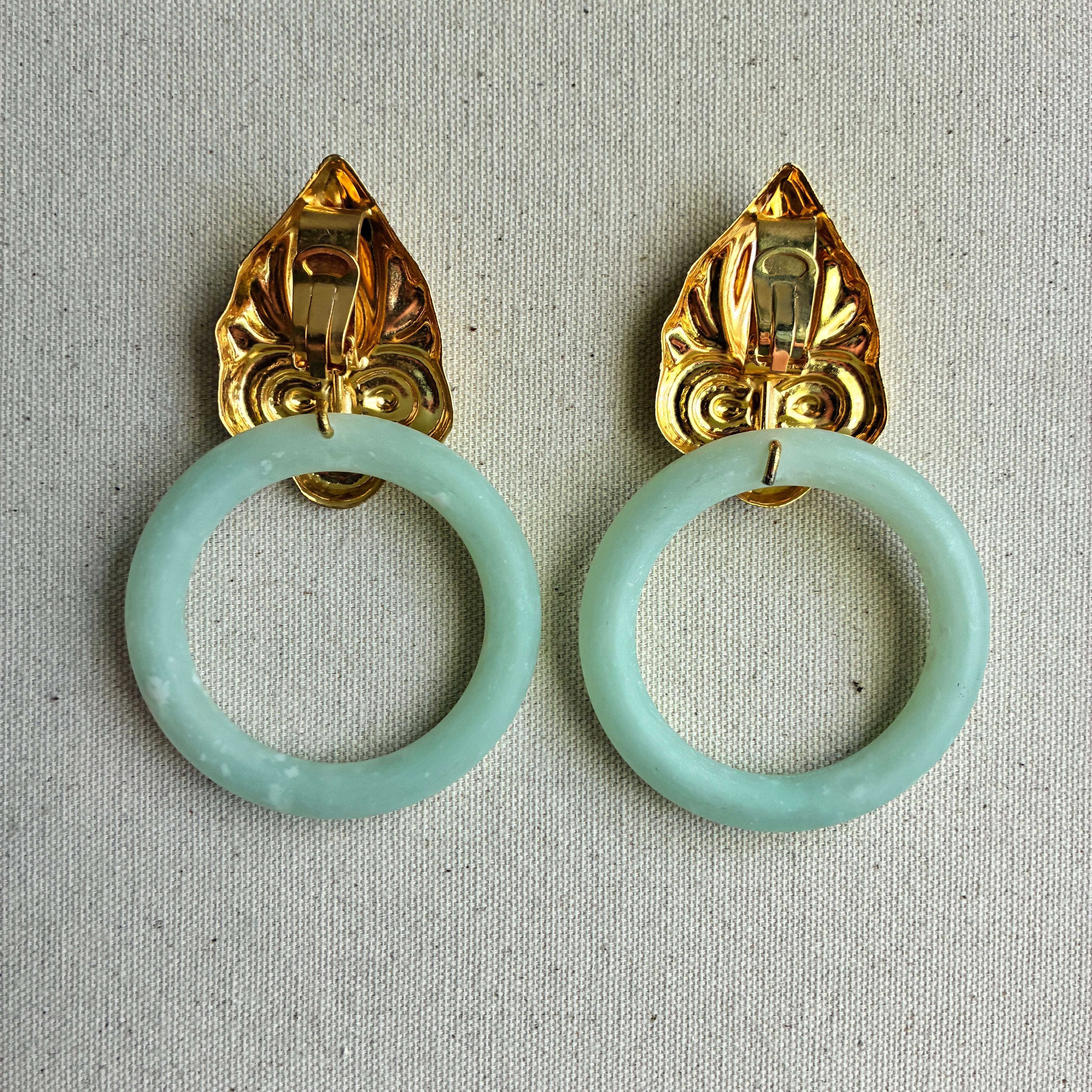 Vintage Italian 1980s Jade or Pink Statement Hoops