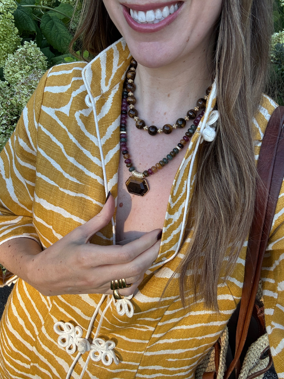 Modern Rainbow Stone Necklace with Tigers Eye Pendant