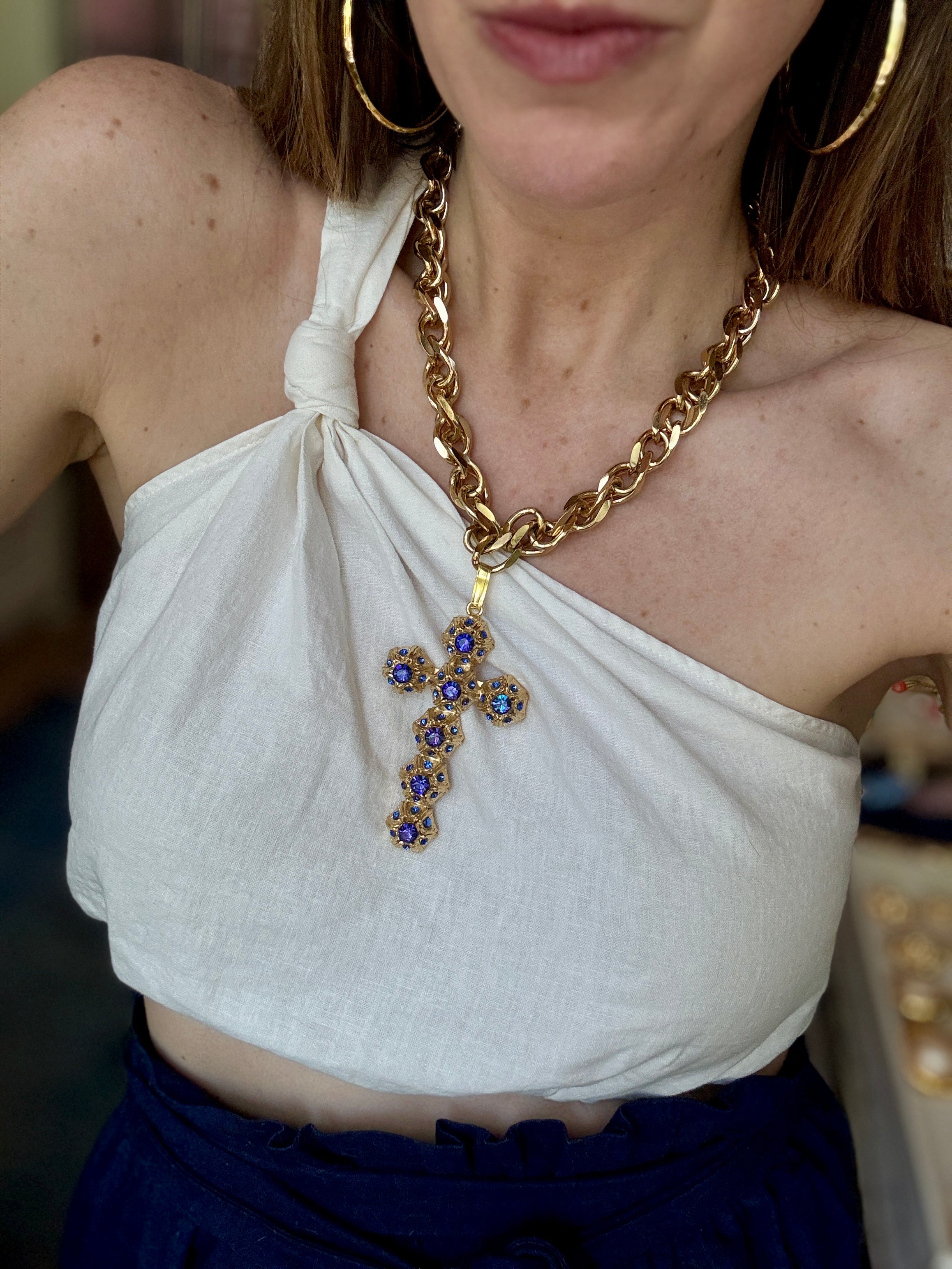 Italian Chanel Metal Crystal Cross