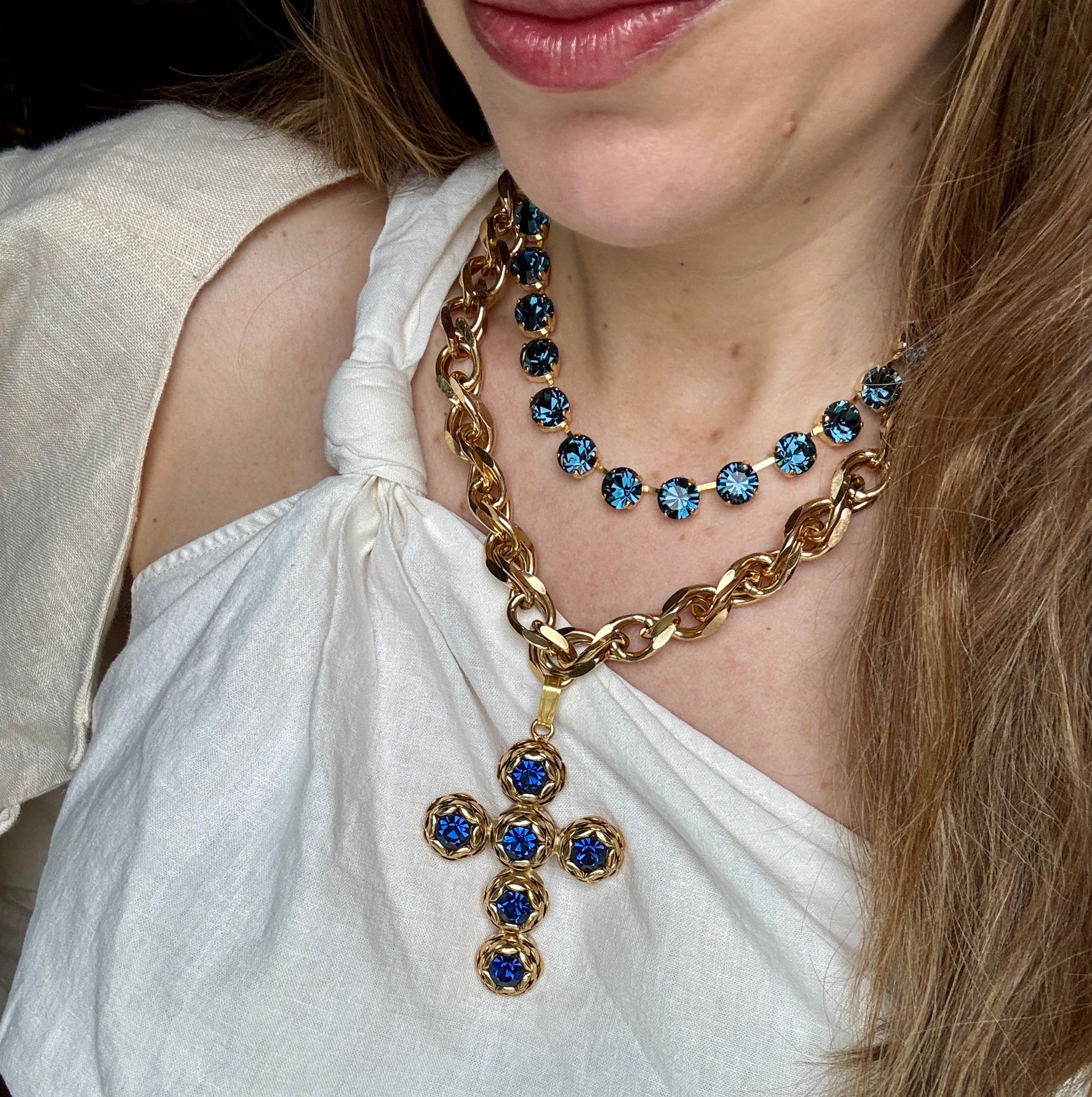 Daphne Dark Blue Crystal Riviera Necklace