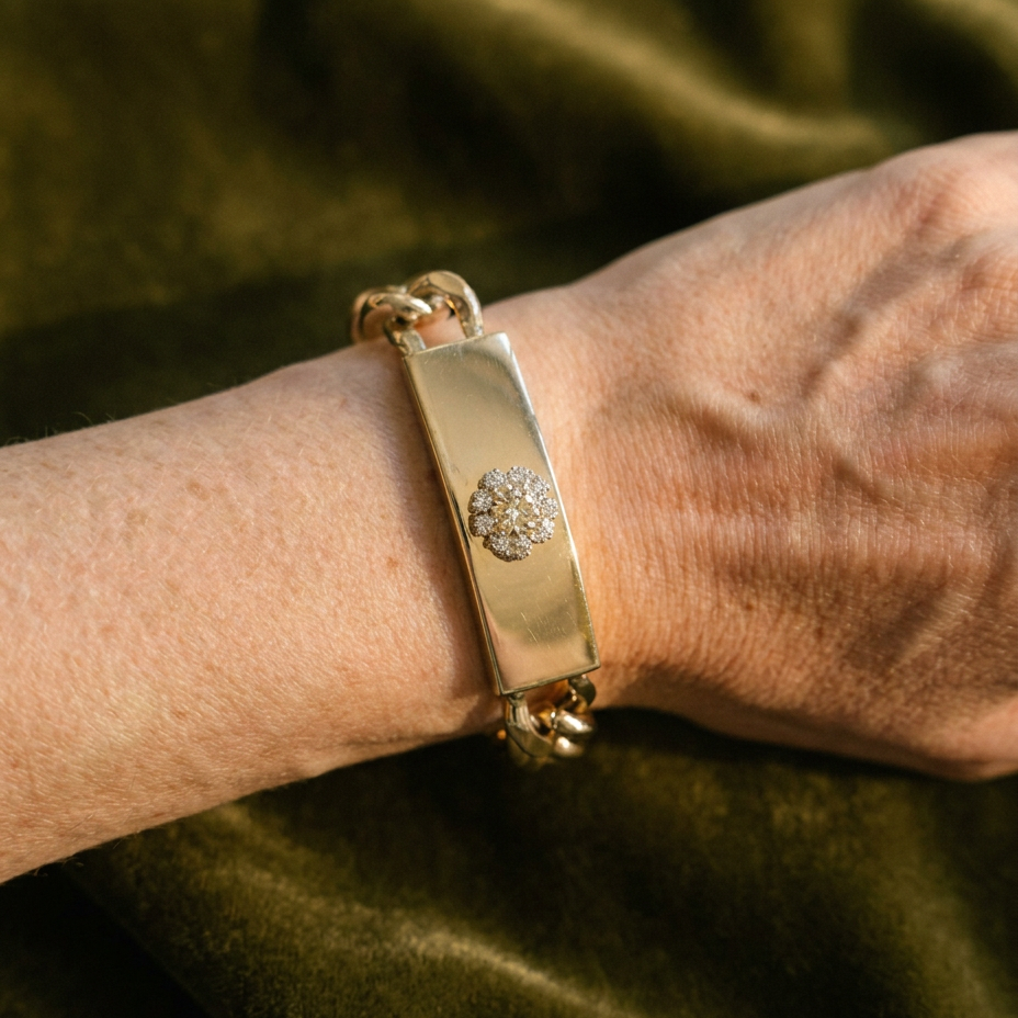 Vintage Curb Chain Bracelet With Crystal Flowers