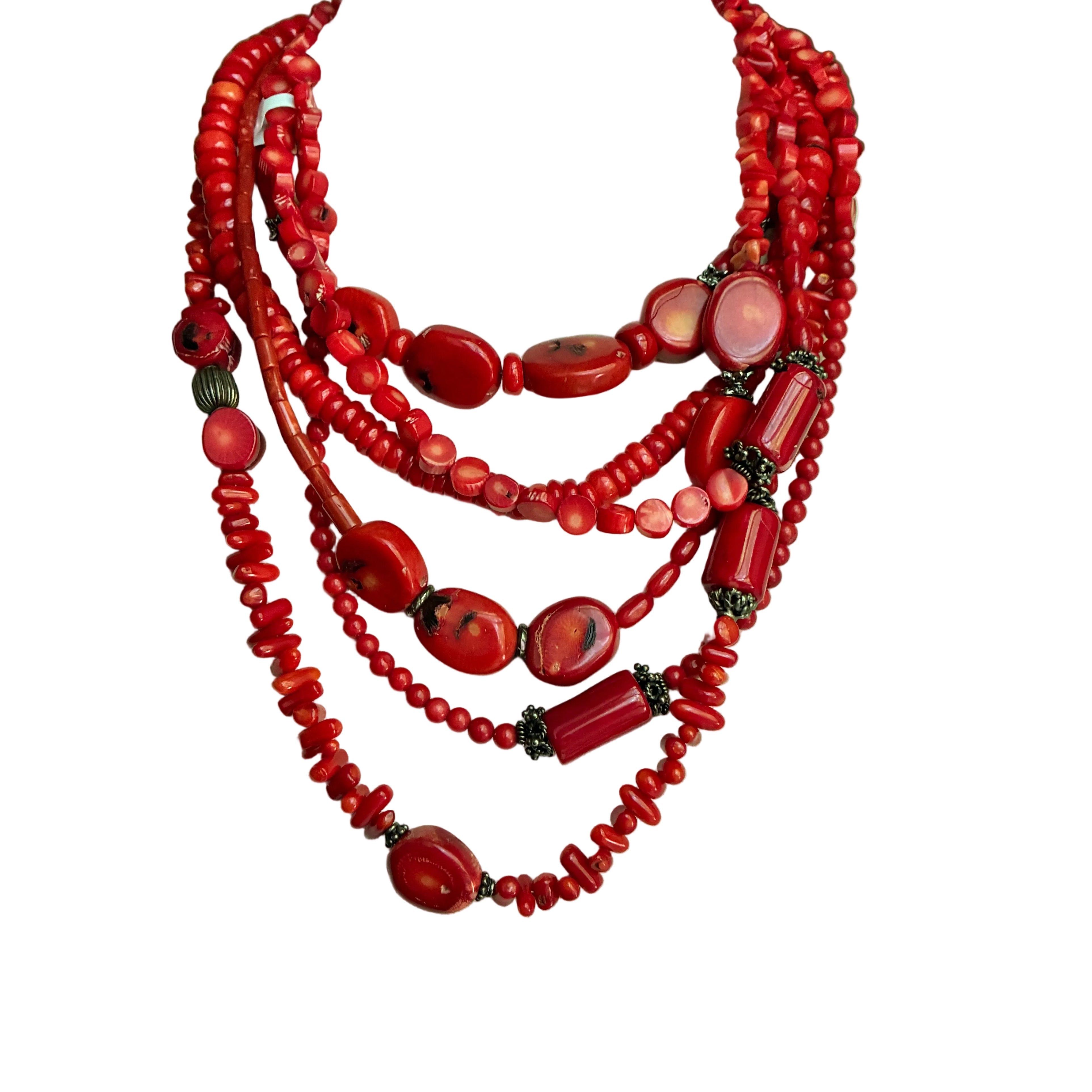 Vintage Red Coral Multi Layer Necklace
