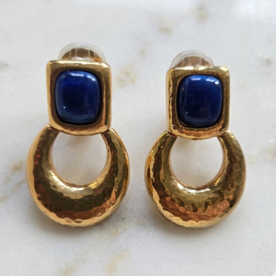 1980s Hammered Gold Doorknocker Earrings
