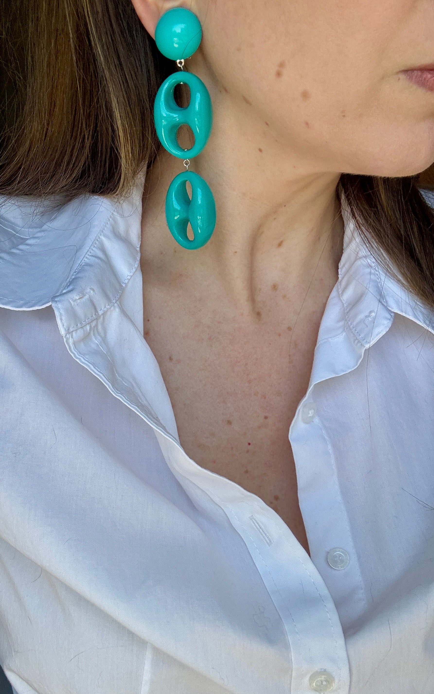 Turquoise Mariner Link Clip-On Earrings