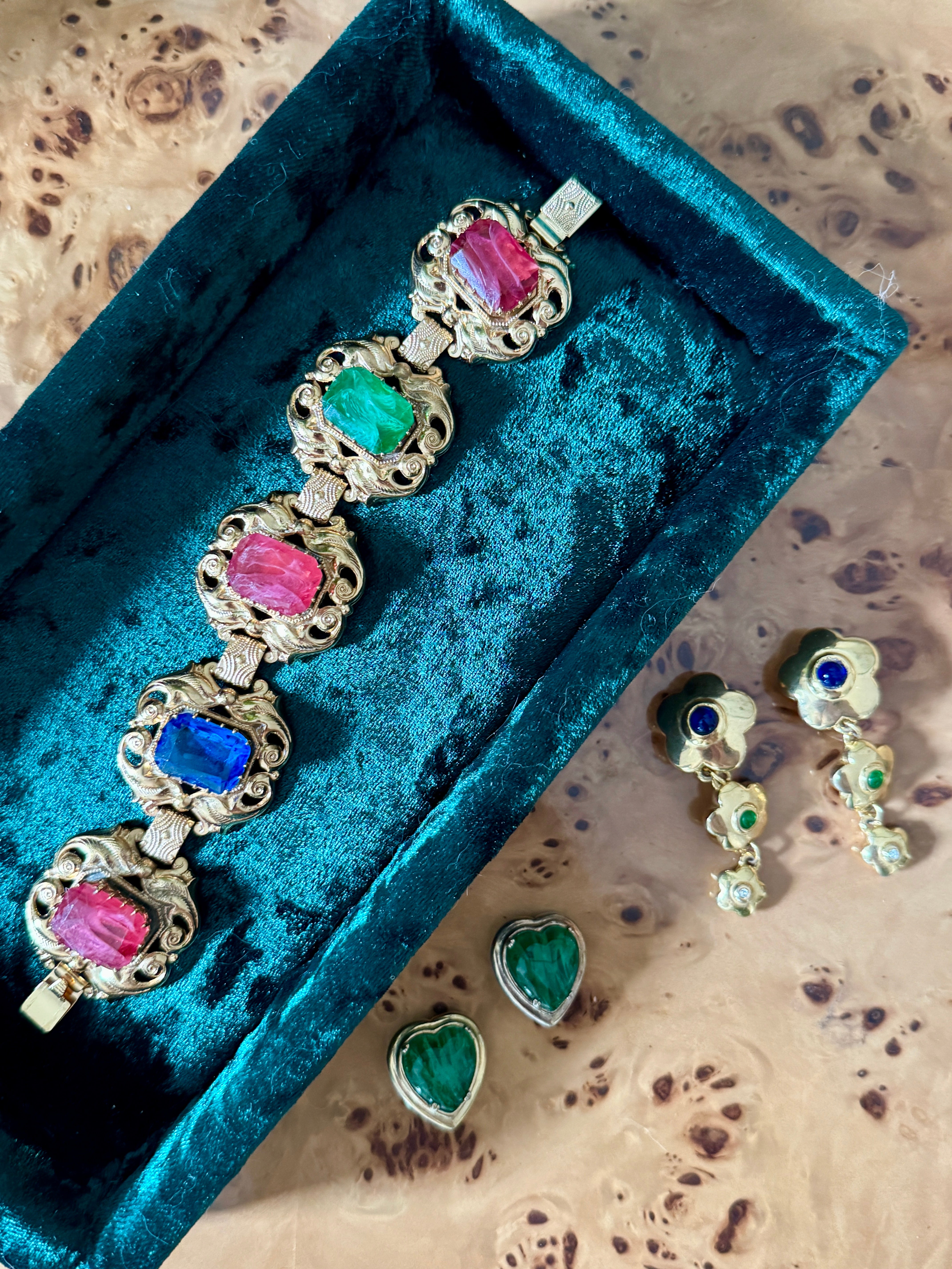 Vintage Italian Marbled Glass & Crystal Bracelet