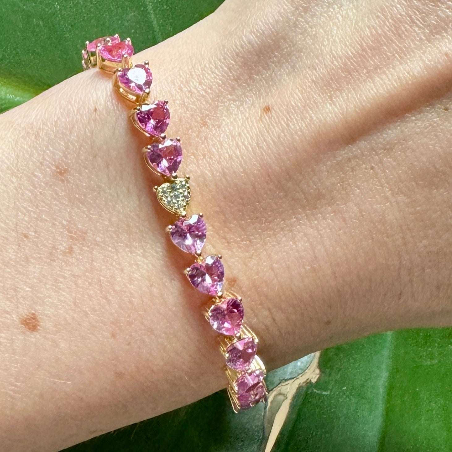Pink, Blue or Emerald Green Crystal Heart Tennis Bracelet