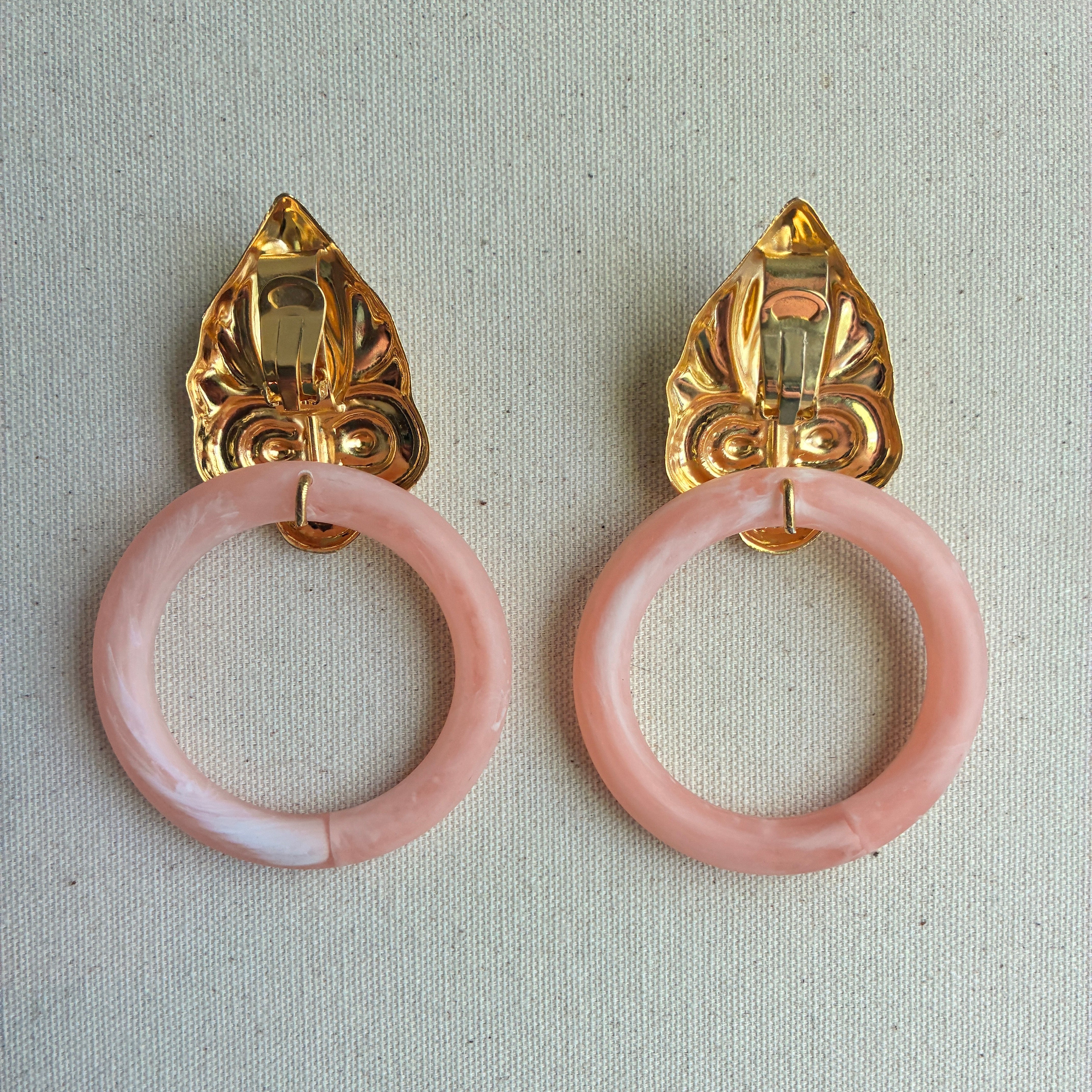 Vintage Italian 1980s Jade or Pink Statement Hoops
