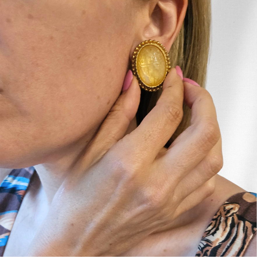 Vintage French Carved Scarab Earrings