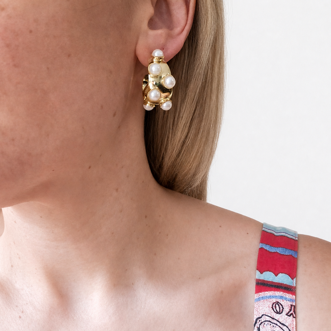 Audrey Pearl Hoop Earrings