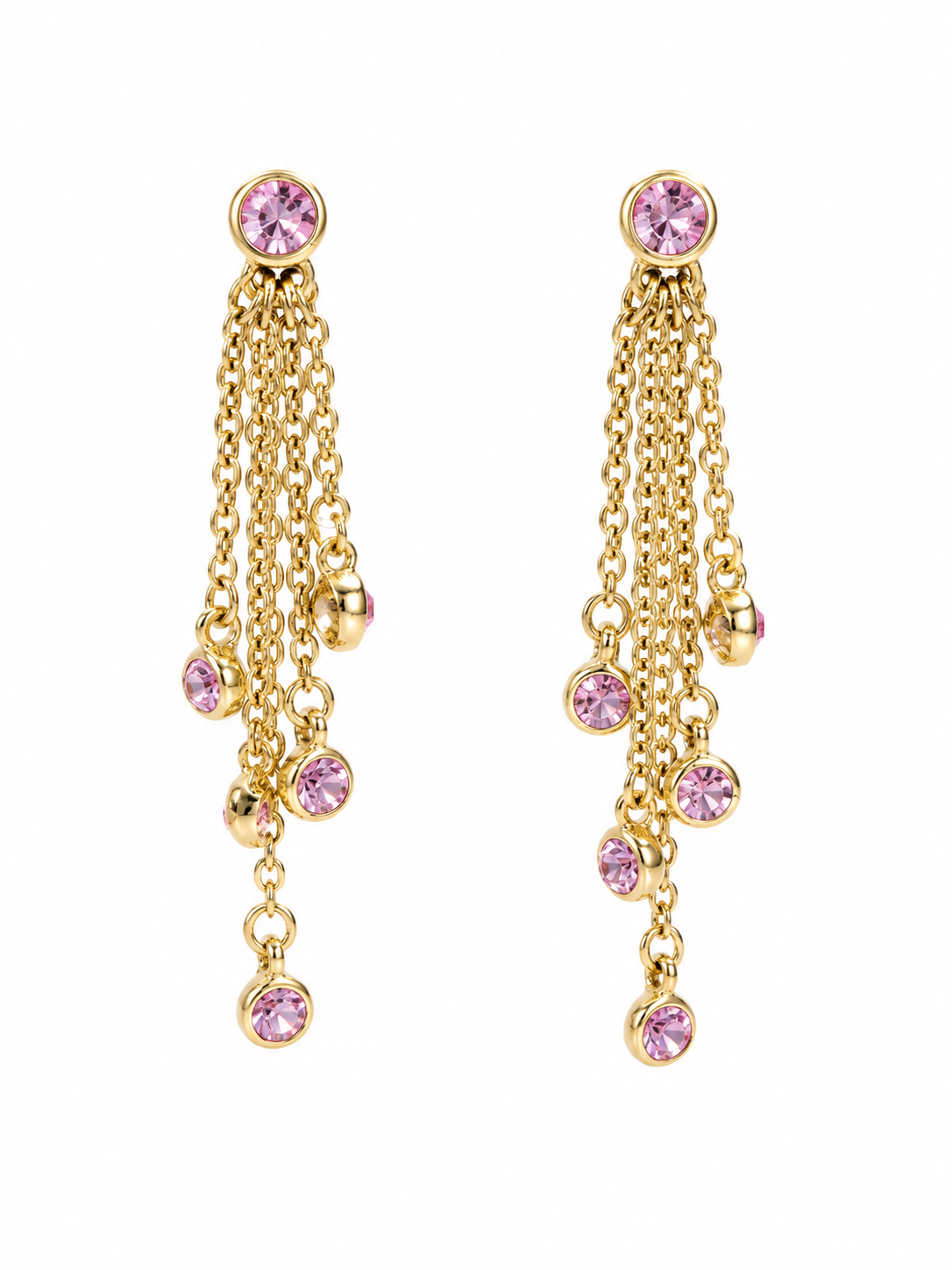 Vintage Gold-Tone Pink Crystal Multi-Strand Earring